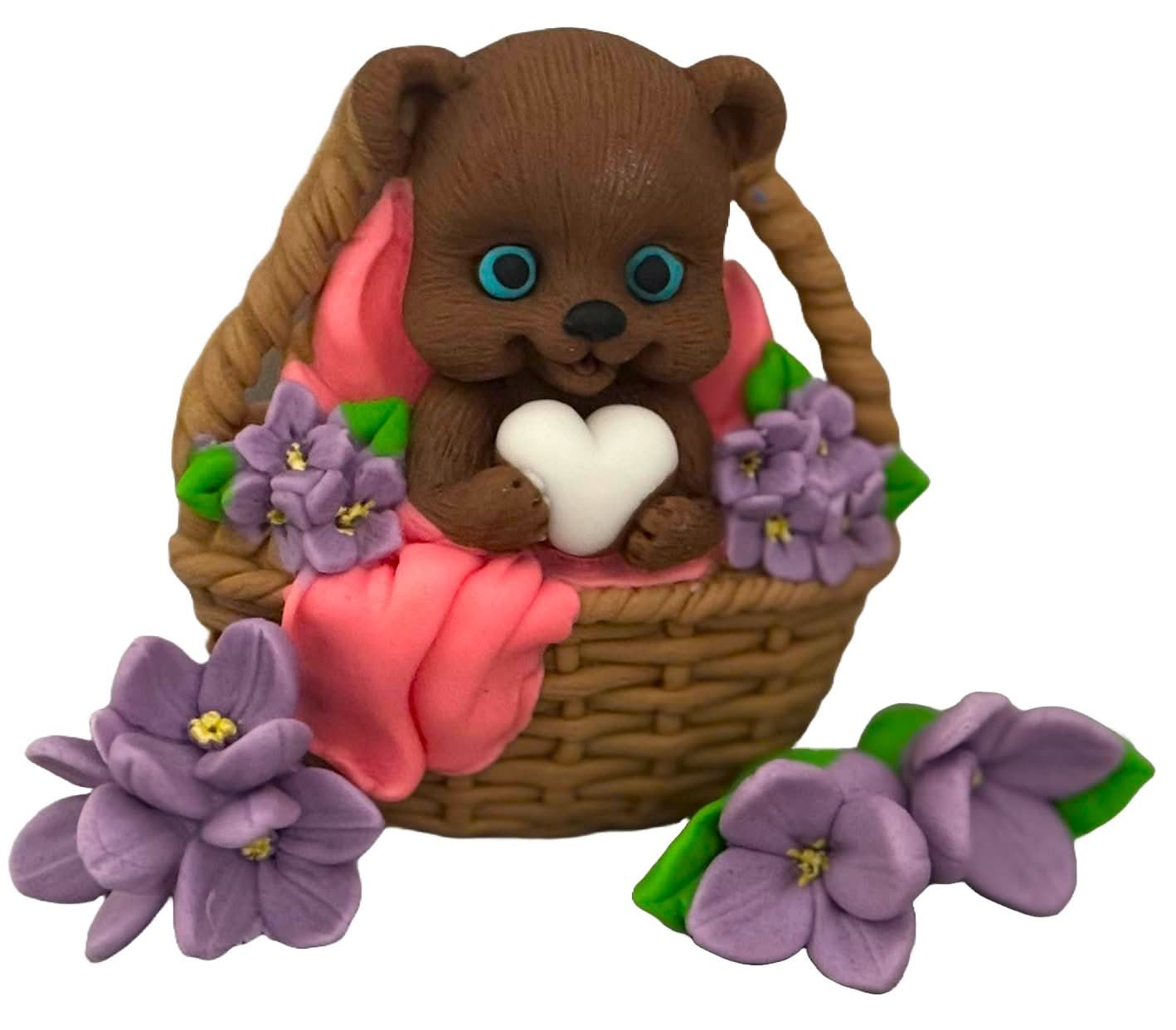 Lot de 4 décorations comestibles en sucre, ours en peluche dans son panier Décorations en Pâte à Sucre Nati Shop