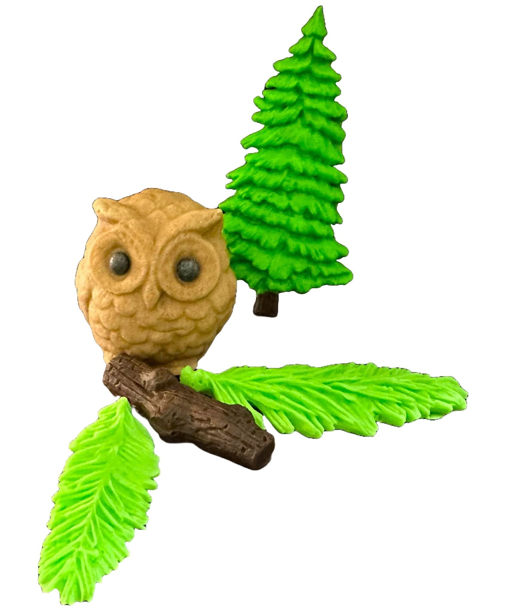 Lot de 5 décorations comestibles en sucre, Chouette dans la forêt Décorations en Pâte à Sucre Nati Shop