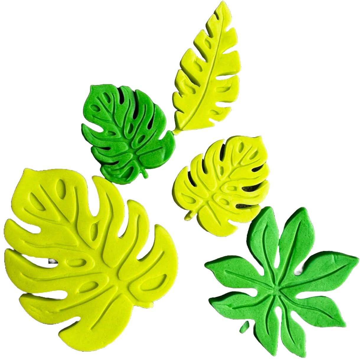 Lot de 5 décorations comestibles en sucre, Décorations feuilles exotiques de chez Pâte à Sucre Nati Shop