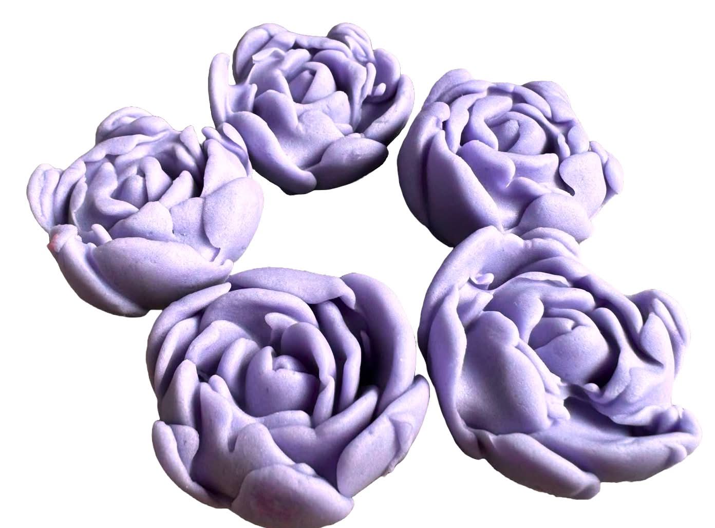 Lot de 5 décorations comestibles en sucre, Décorations en Pâte à Sucre Roses Lilas Violettes Nati Shop