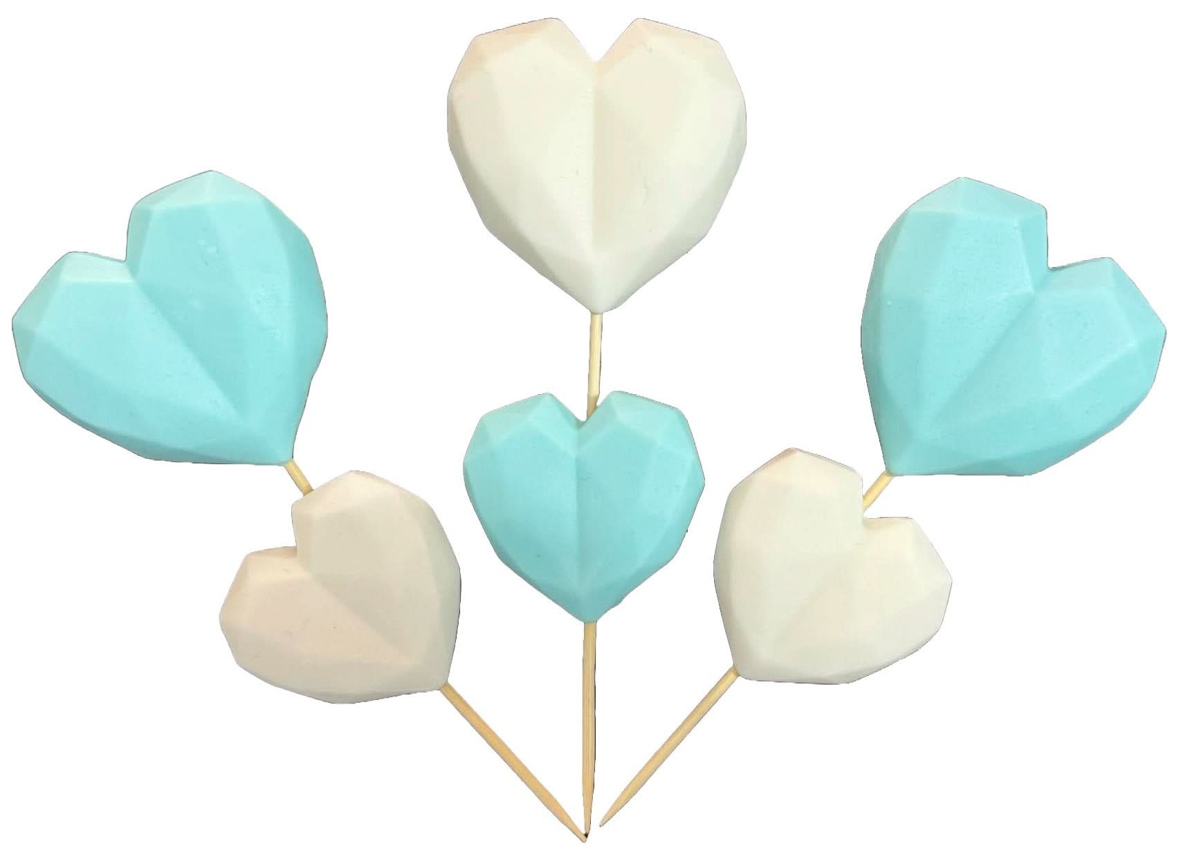 Lot de 6 décorations comestibles en sucre, Décorations Coeurs bleus et blancs de Sugar Paste Nati Shop