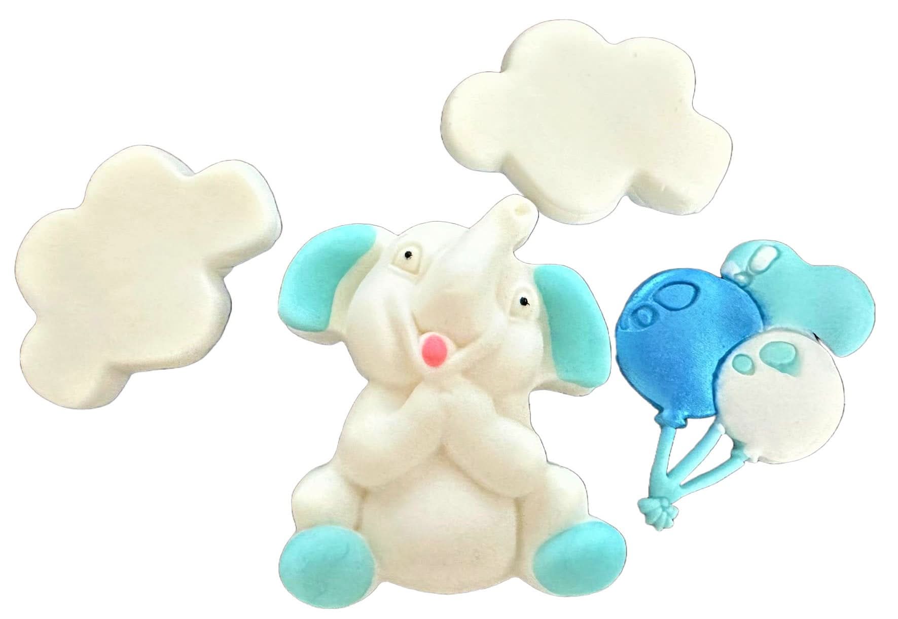 Ensemble de décorations comestibles en sucre, Décorations en pâte à sucre Éléphant Bleu Nati Shop