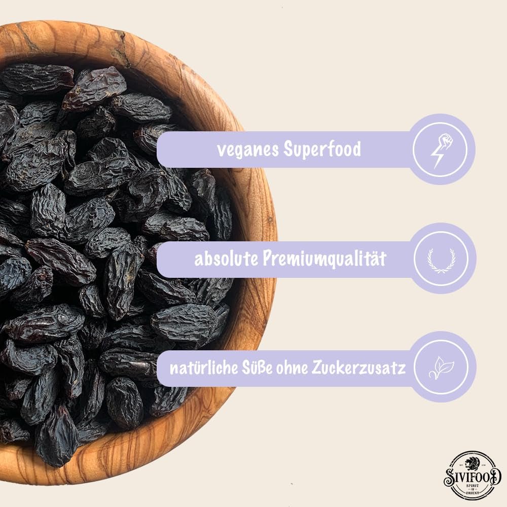 SIVIFOOD raisins secs noirs jumbo 300g - gros et délicieux raisins secs noirs de qualité supérieure, raisins fruités sucrés naturellement séchés, non sulfurés, non sucrés, sans huile, sans additifs Kishmish, produits déshydratés Naty Shop