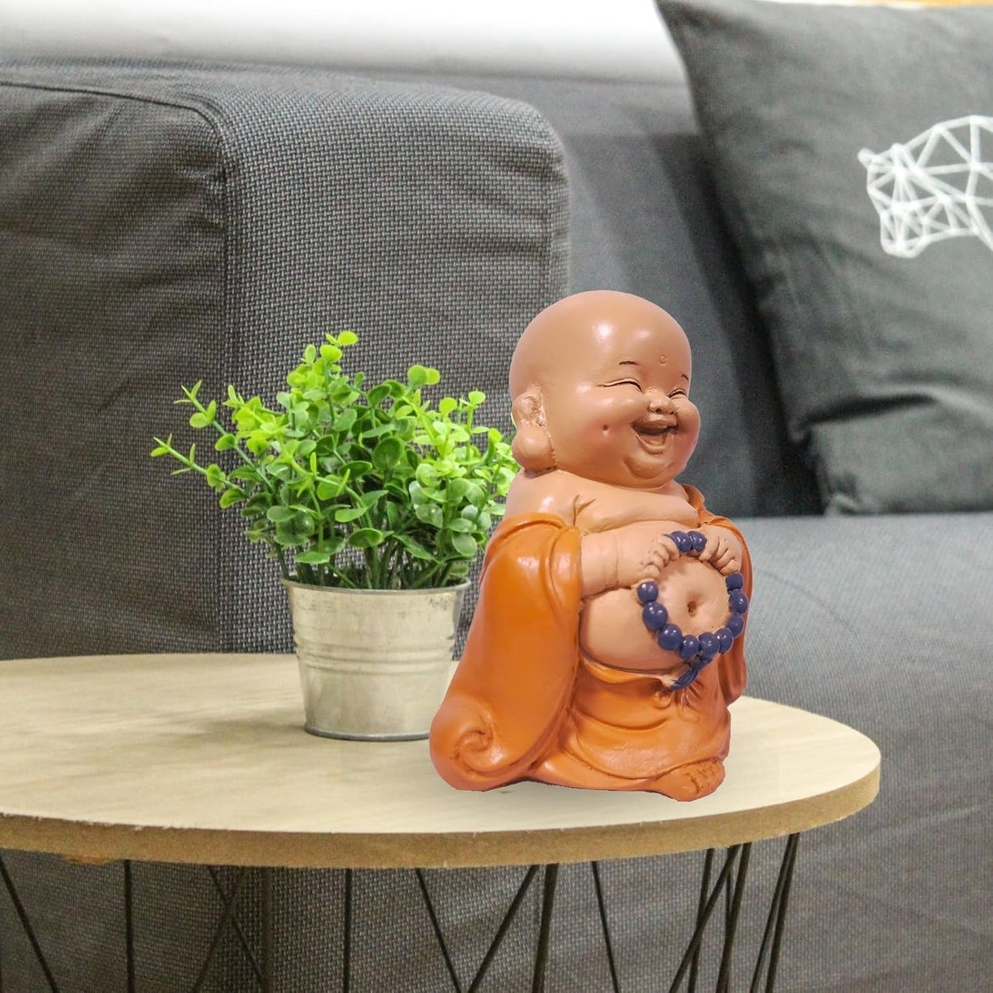 Statue Bouddha rieur avec chapelet - Figurine inspirante et joyeuse - Talisman porte-bonheur plein de positivité - Idée cadeau mignonne et spirituelle - -H 10 cm - Zen'Light Statues et sculptures Naty Shop