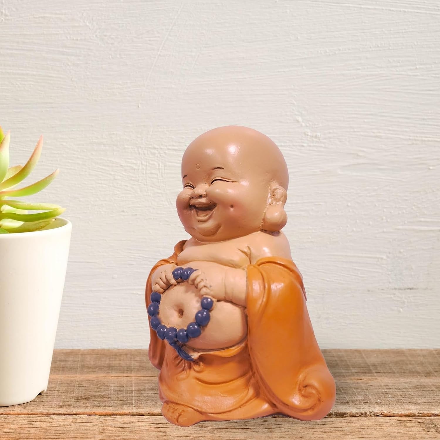 Statue Bouddha rieur avec chapelet - Figurine inspirante et joyeuse - Talisman porte-bonheur plein de positivité - Idée cadeau mignonne et spirituelle - -H 10 cm - Zen'Light Statues et sculptures Naty Shop