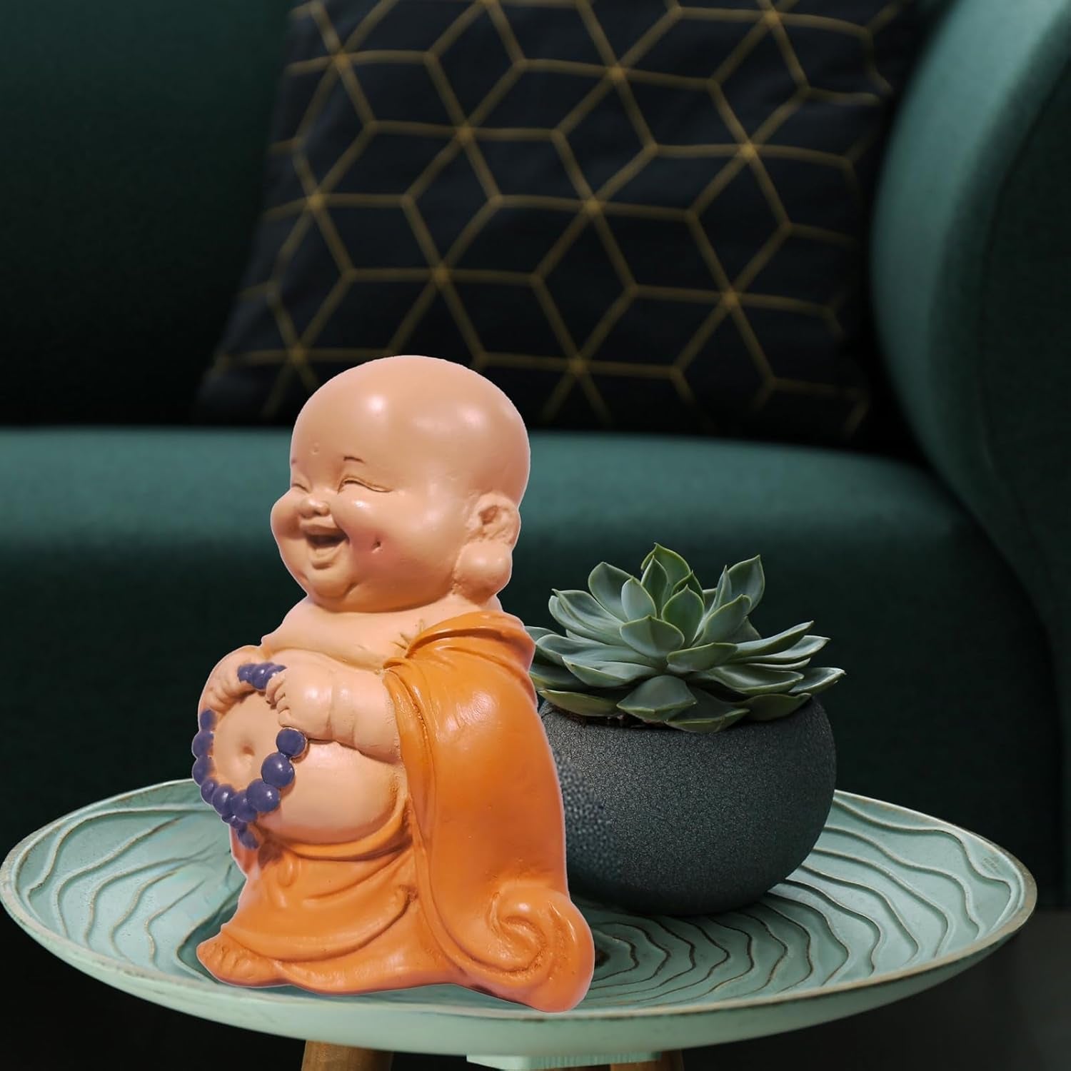 Statue Bouddha rieur avec chapelet - Figurine inspirante et joyeuse - Talisman porte-bonheur plein de positivité - Idée cadeau mignonne et spirituelle - -H 10 cm - Zen'Light Statues et sculptures Naty Shop