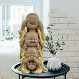 Statue 3 Bouddhas rieurs - Ne rien voir - Ne rien entendre - Ne rien dire - Bébé Bouddha Ensemble symbolique - Ambiance paisible et joyeuse - Déco Zen - H 18 cm - Zen'Light Statuettes et sculptures Naty Shop
