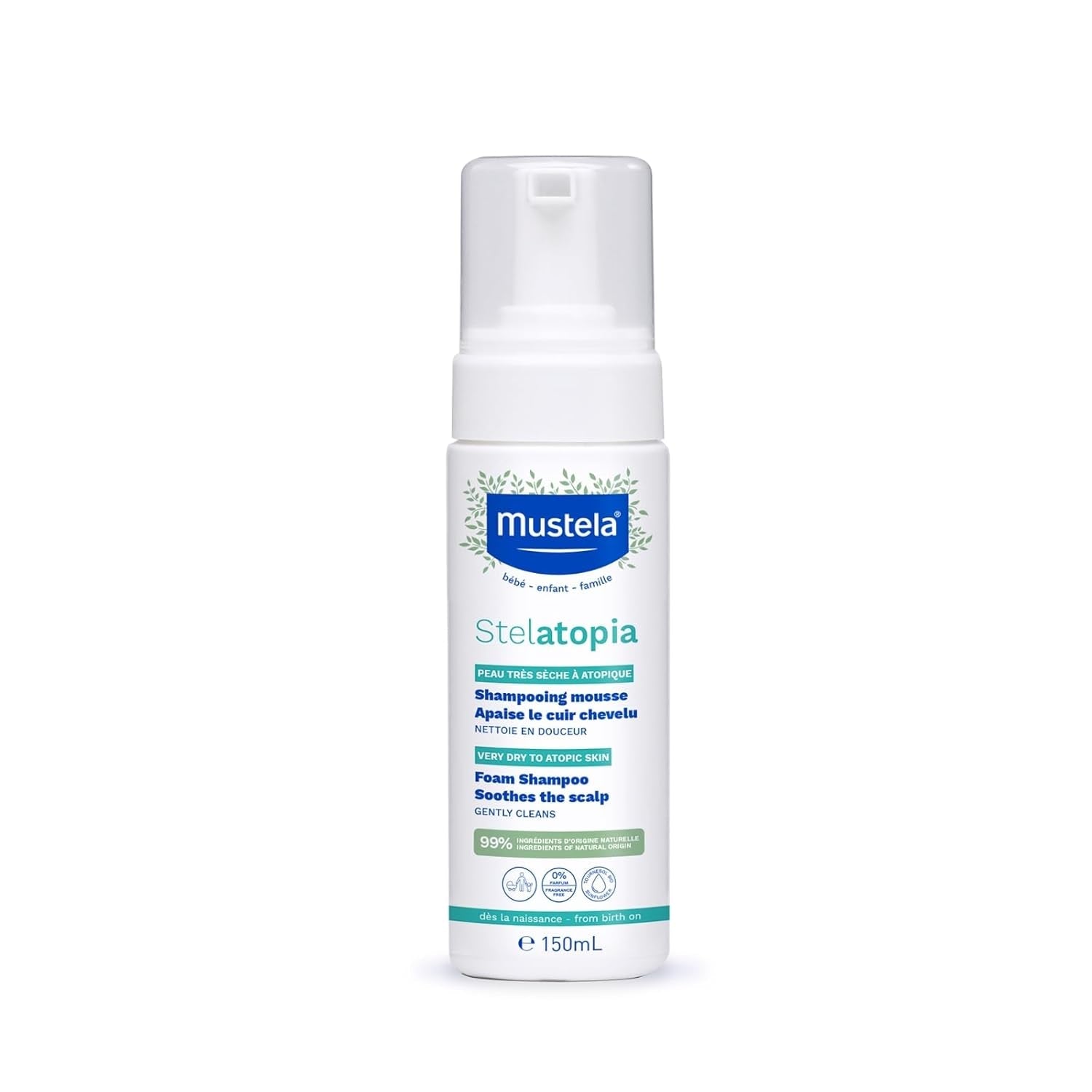 Stelatopia Shampoo Mousse pour cuir chevelu extrêmement sec ou dermatite atopique, cheveux, bébés, enfants, toute la famille - réduit les rougeurs et les démangeaisons (150 ml) Enfants - Bains et soins Naty Shop 150 Ml (1 paquet)
