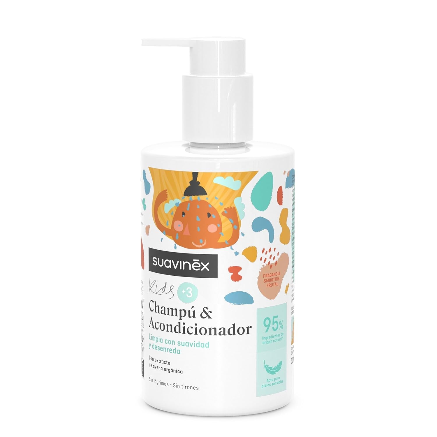 Suavinex, shampoing soin pour enfants de 3 à 10 ans, sans allergène, sans paraben, sans silicone, adapté aux peaux sensibles, sans déchirures ni tiraillements, 95% d'ingrédients d'origine naturelle, Enfants - Bain et Soin Naty Shop Shampoing et après-shampooing