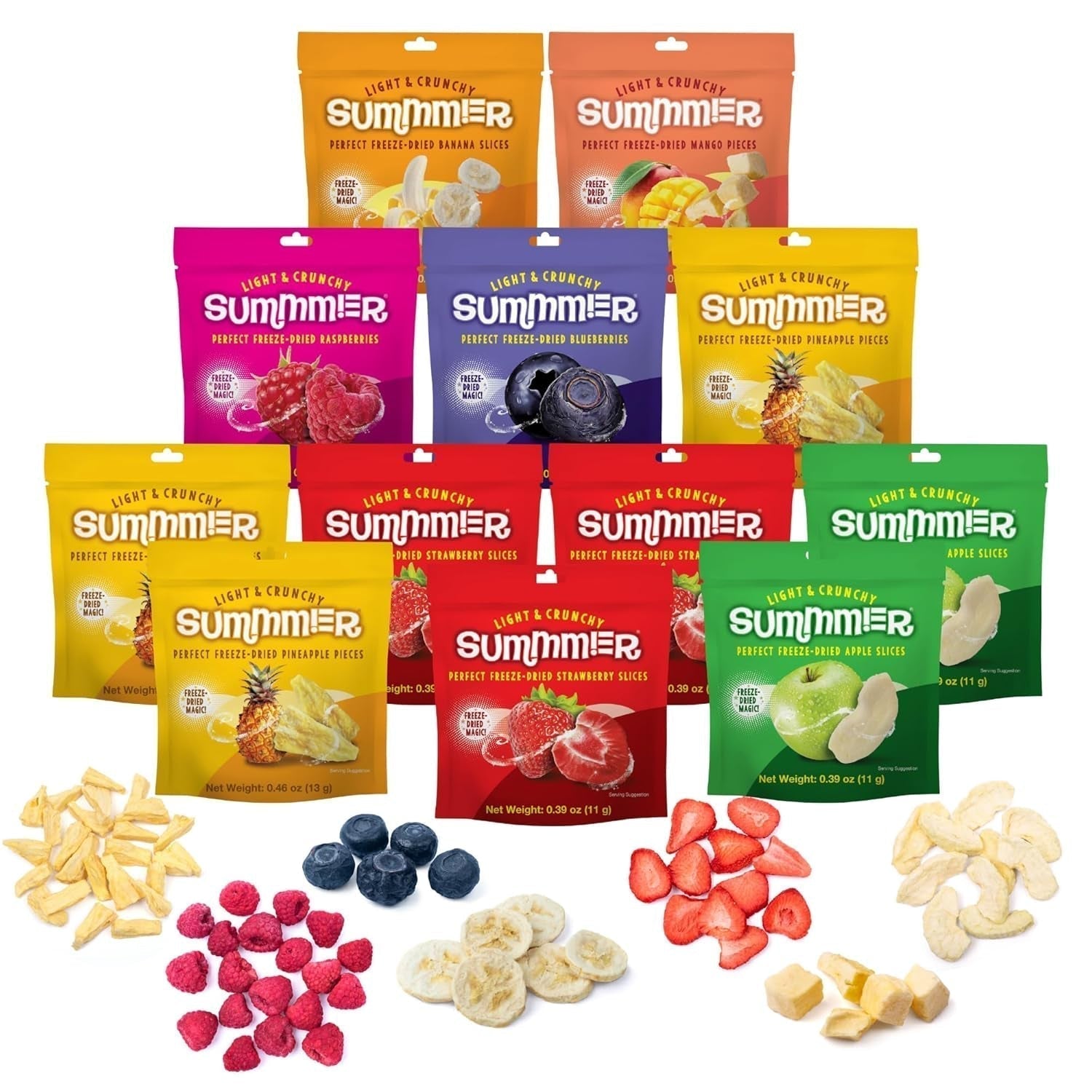 Fraises lyophilisées Summmer - Paquet de 5 - Sans sucre, 100 % naturelles, délicieuses collations croquantes pour enfants et adultes, idéales pour les céréales et les boîtes à lunch (55 g) Naty Shop Produits déshydratés Pack de 12 Mix