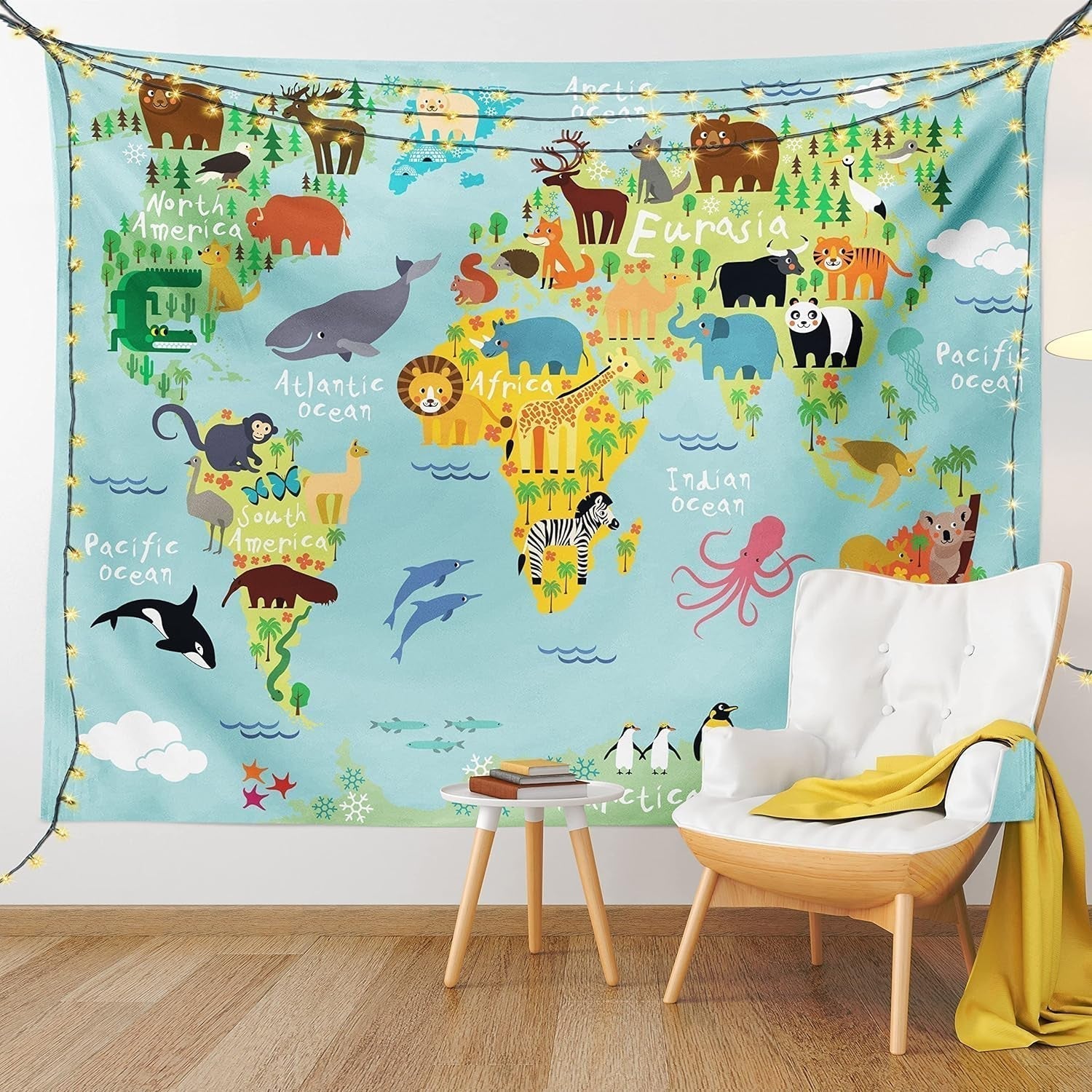 Tapisserie abakuhaus esprit d'aventure carte du monde dessins animaux Accueil - Accessoires et Décorations Naty Shop