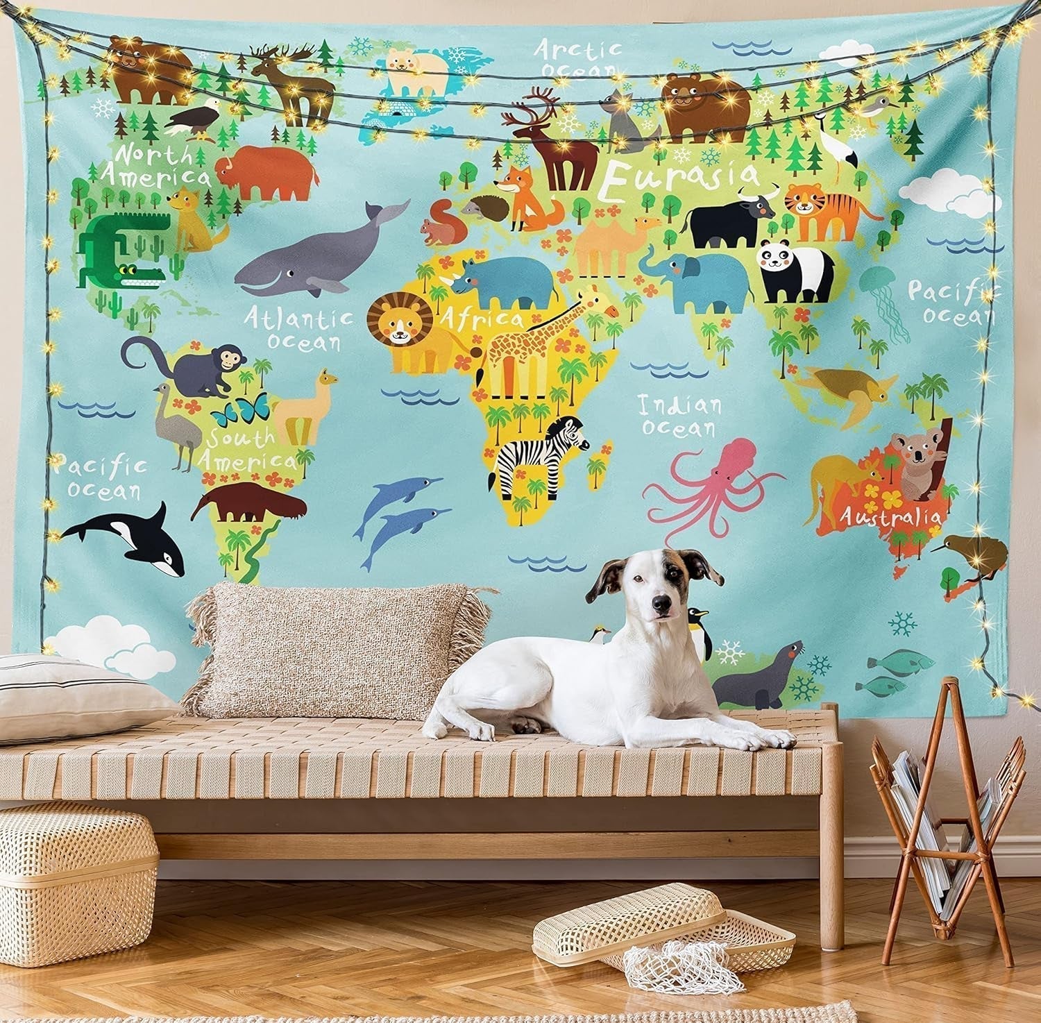 Tapisserie abakuhaus esprit d'aventure carte du monde dessins animaux Accueil - Accessoires et Décorations Naty Shop