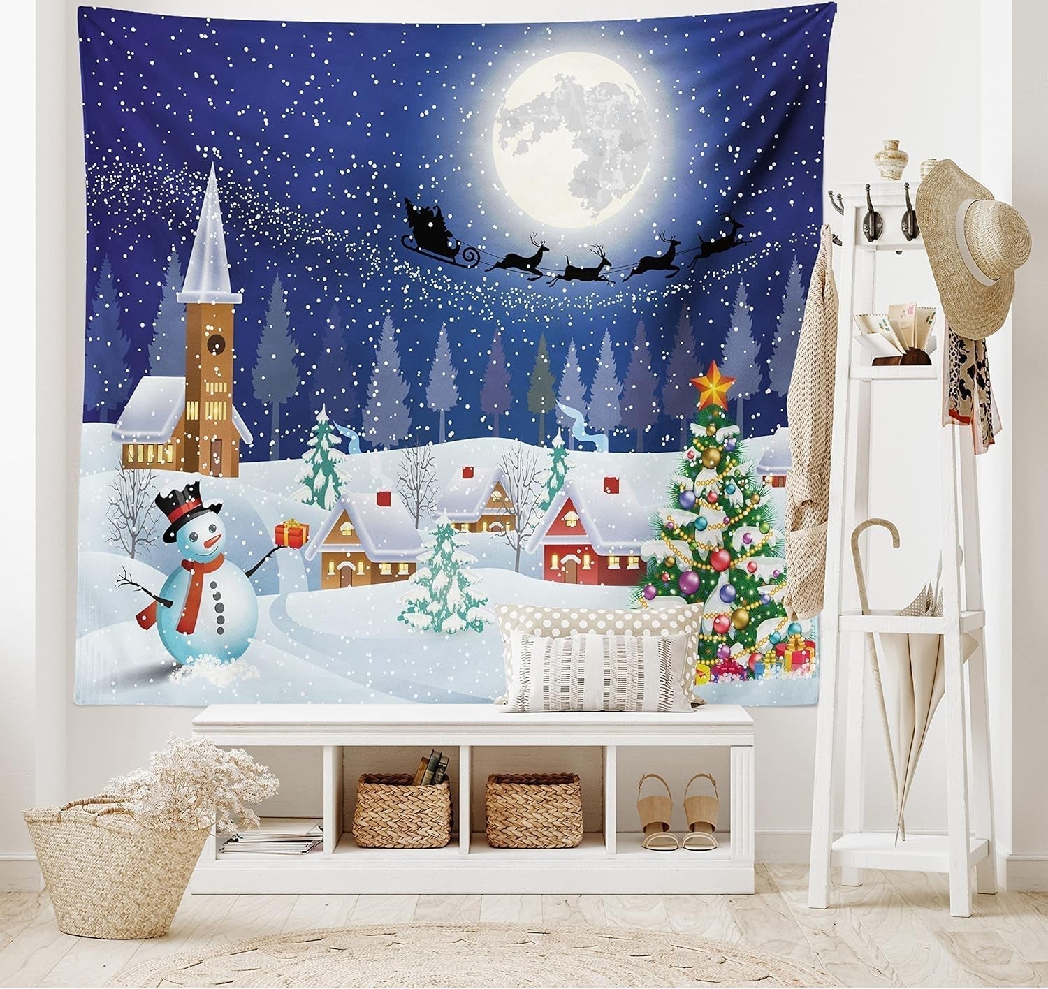 Tapisserie abakuhaus esprit d'aventure dessins de carte du monde animal Maison - Accessoires et Décorations Naty Shop Bleu blanc 150L X 110B Cm