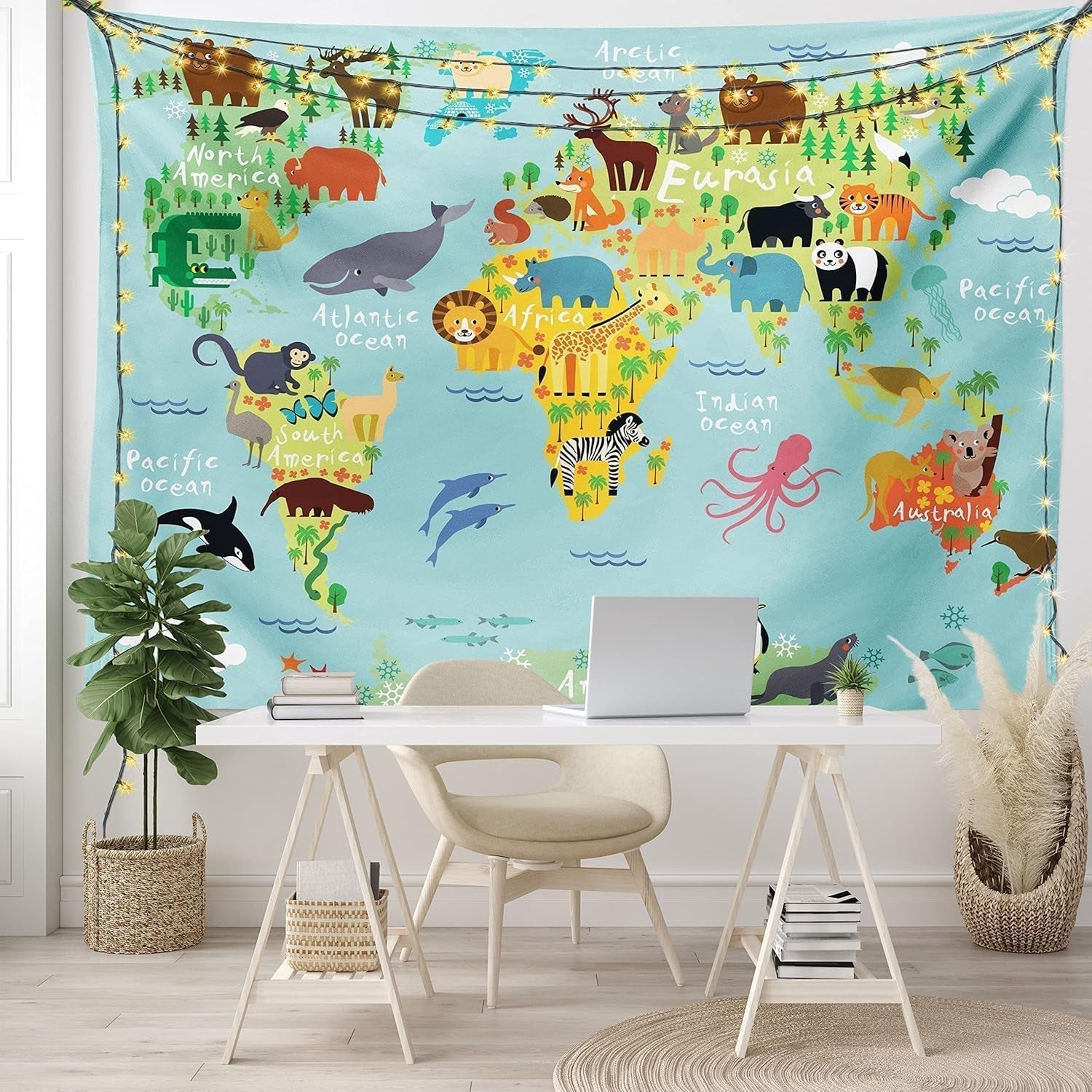 Tapisserie abakuhaus esprit d'aventure carte du monde dessins animaux Accueil - Accessoires et Décorations Naty Shop