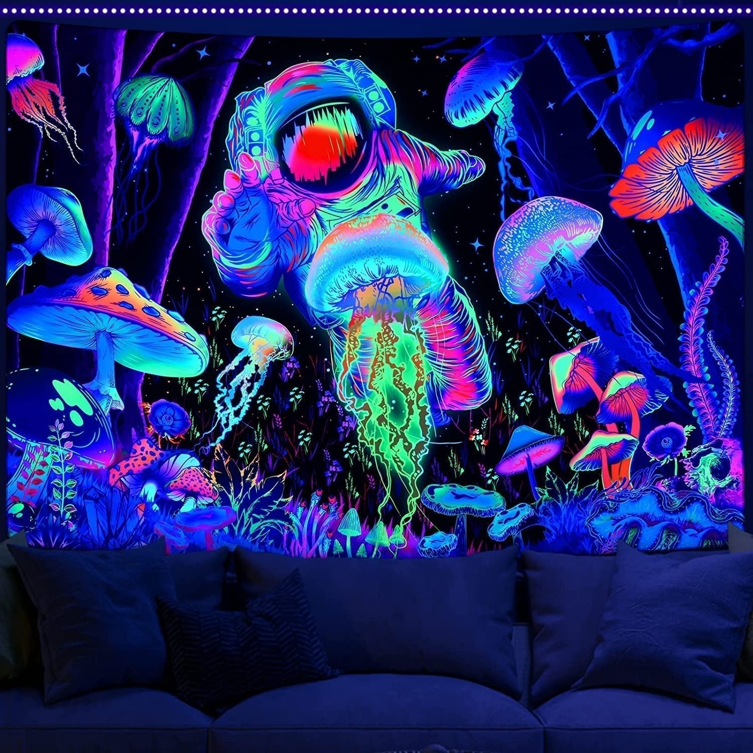 Tapisserie alishomtll lumière noire art mural abstrait Maison - Accessoires et Décorations Naty Shop Multi 150L X 130B Cm