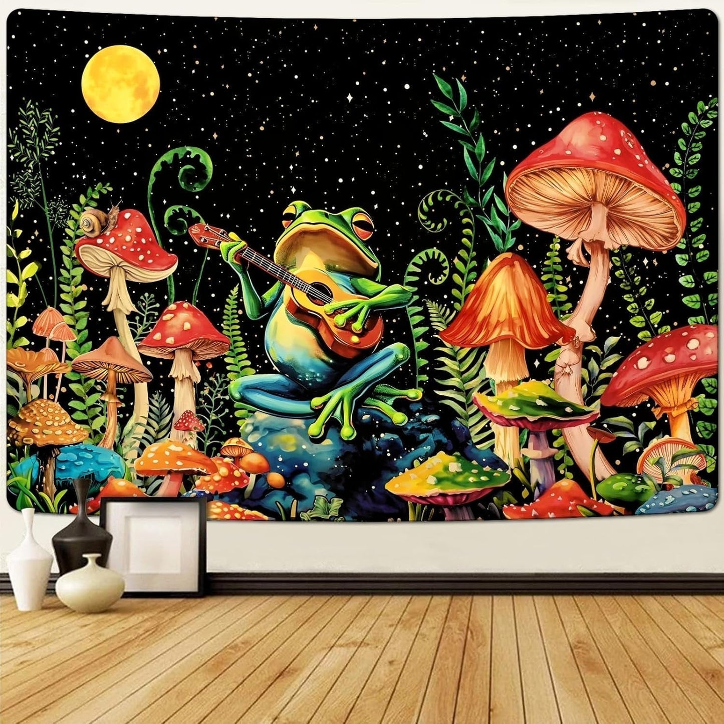 Tapisserie alishomtll grenouille champignon lune étoiles colorées Maison - Accessoires et Décorations Naty Shop Multi 150L X 130B Cm