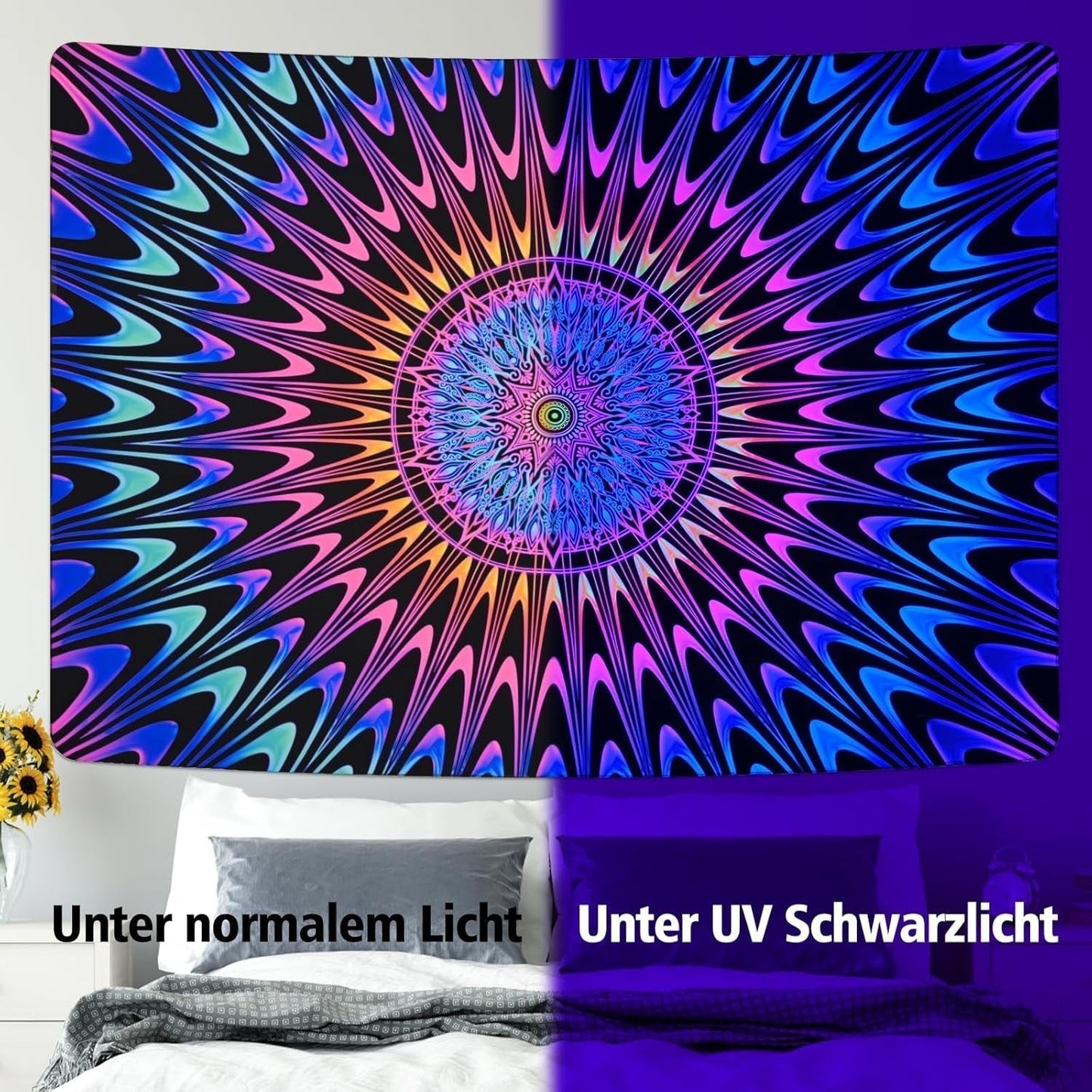 Tapisserie alishomtll mandala coloré black light art Accueil - Accessoires et Décorations Naty Shop