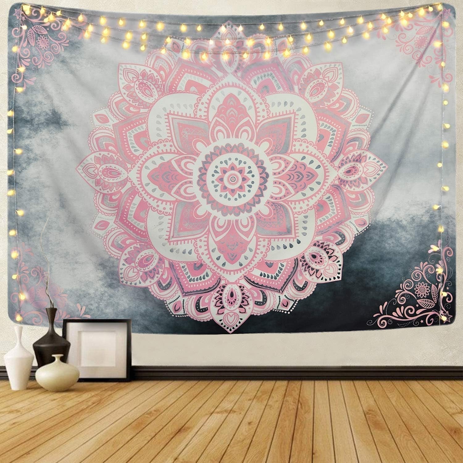 Tapisserie alishomtll mandala tissu bohème indien Accueil - Accessoires et Décorations Naty Shop Gris rose 210,1L X 150,1B Cm