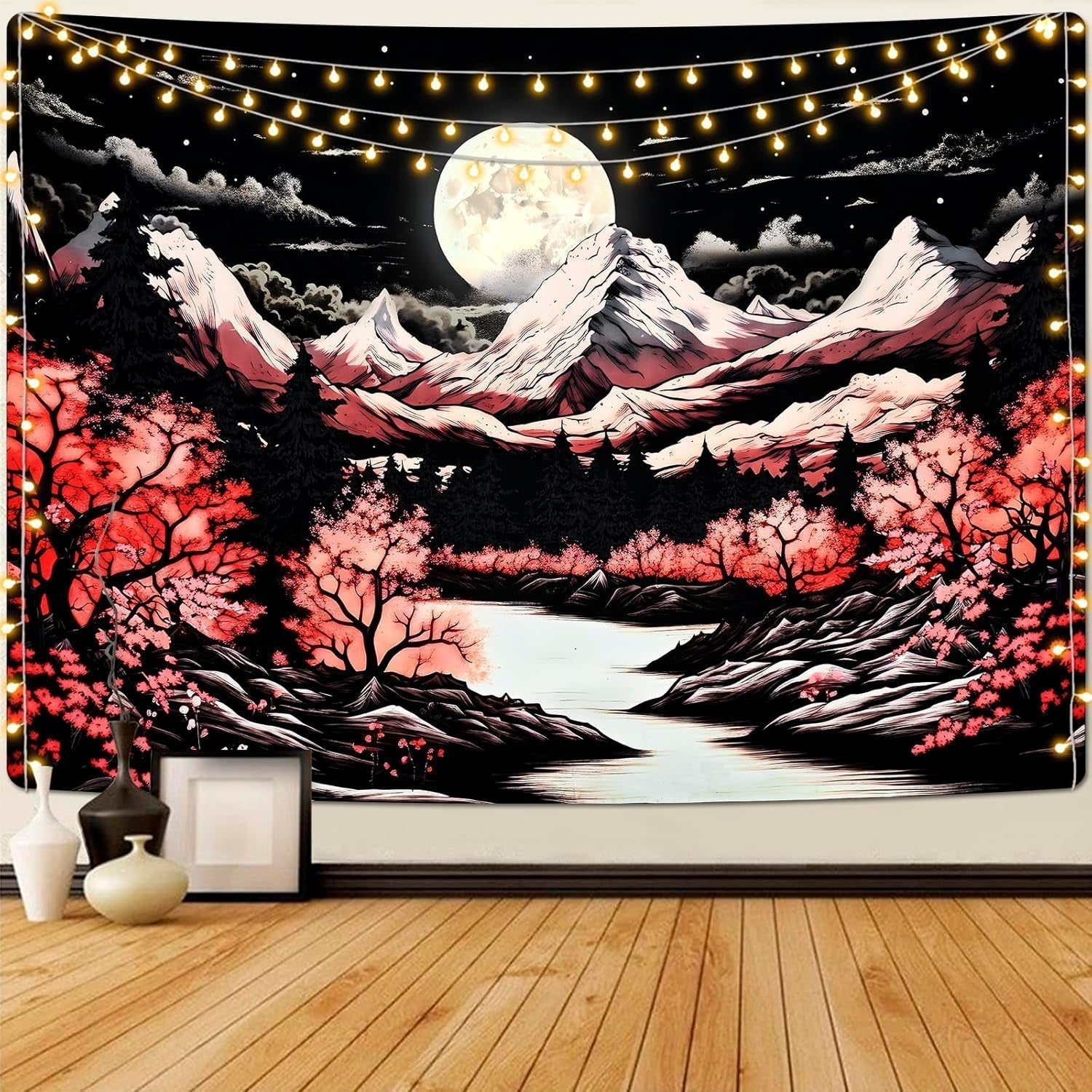 Tapisserie alishomtll scène de montagne lune forêt montagnes Maison - Accessoires et Décorations Naty Shop Multi 210L X 150B Cm