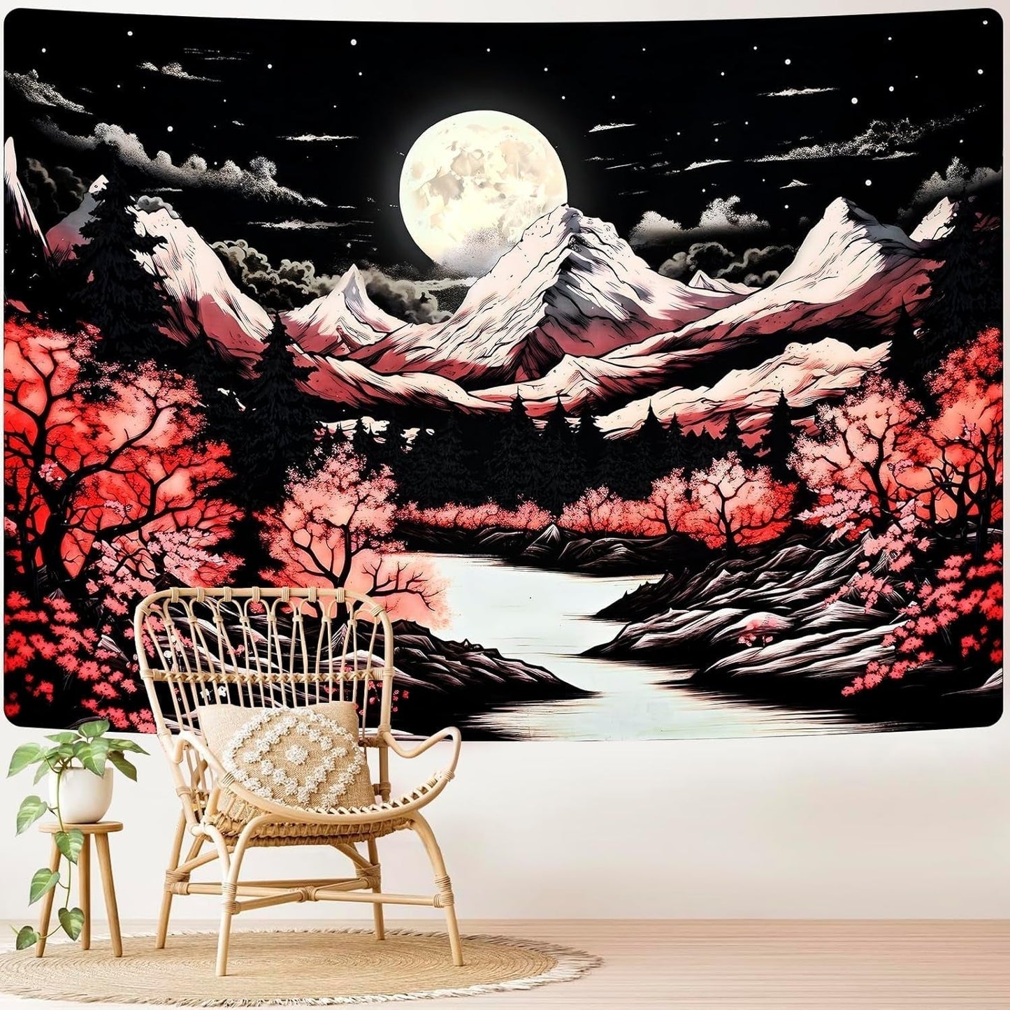 Tapisserie alishomtll scène de montagne lune forêt montagnes Maison - Accessoires et Décorations Naty Shop