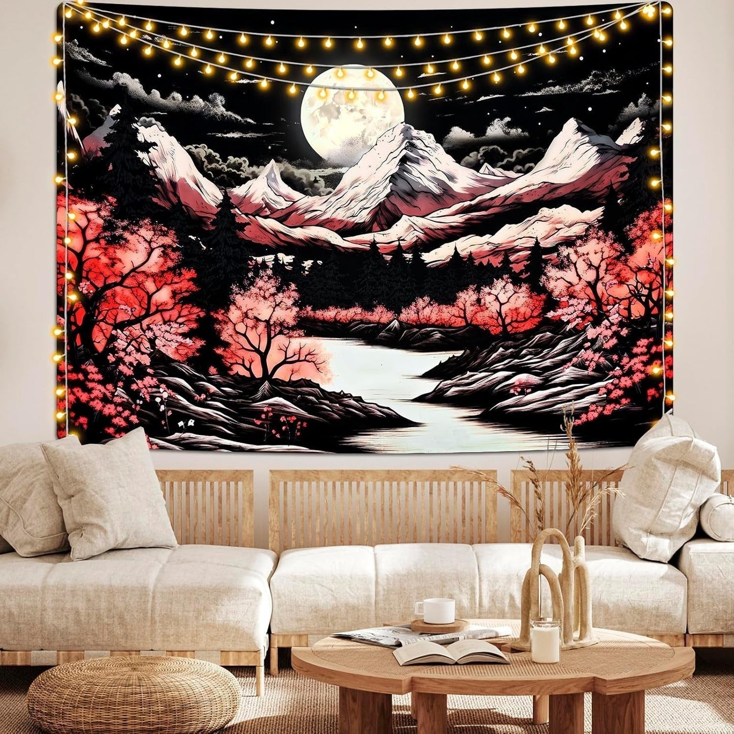 Tapisserie alishomtll scène de montagne lune forêt montagnes Maison - Accessoires et Décorations Naty Shop
