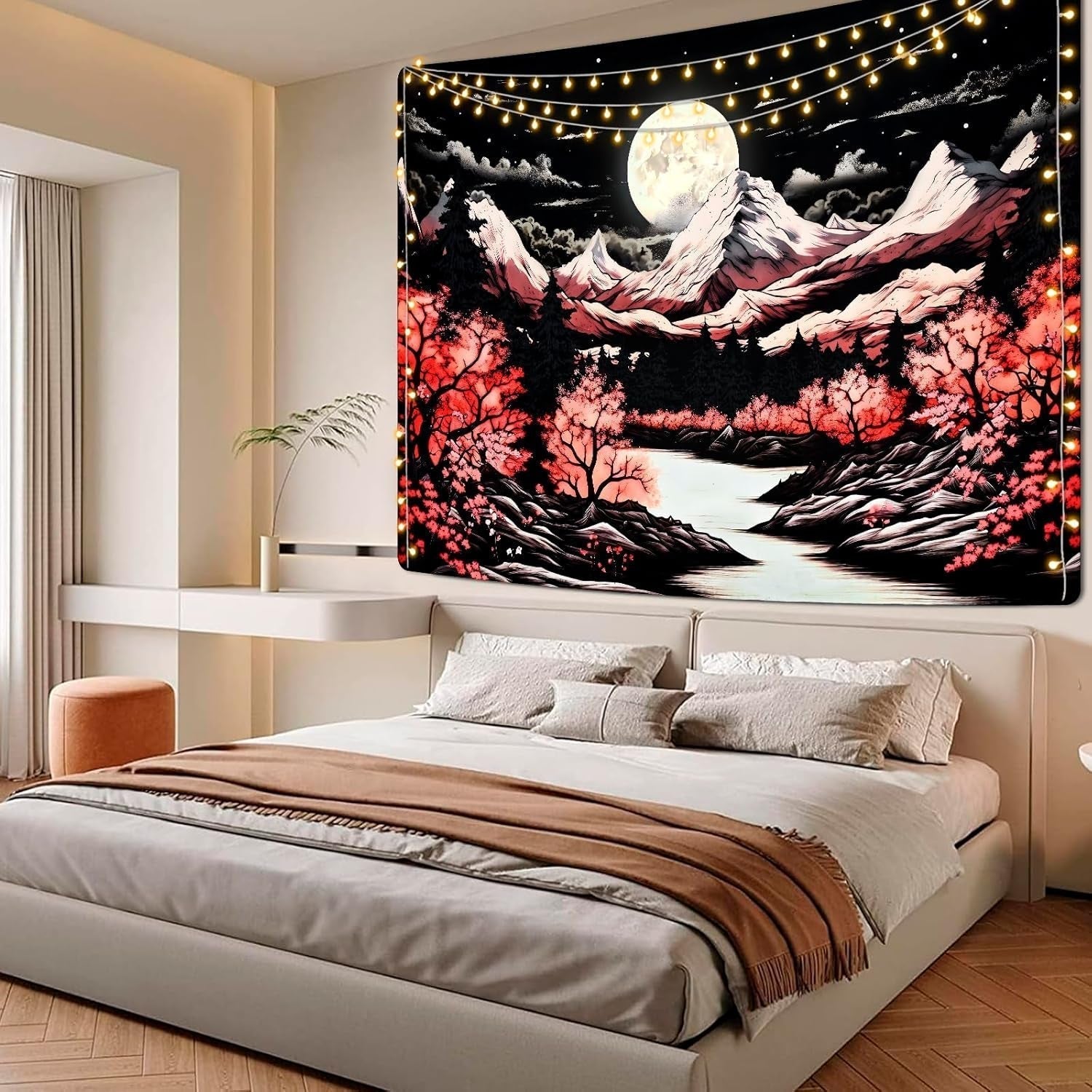 Tapisserie alishomtll scène de montagne lune forêt montagnes Maison - Accessoires et Décorations Naty Shop
