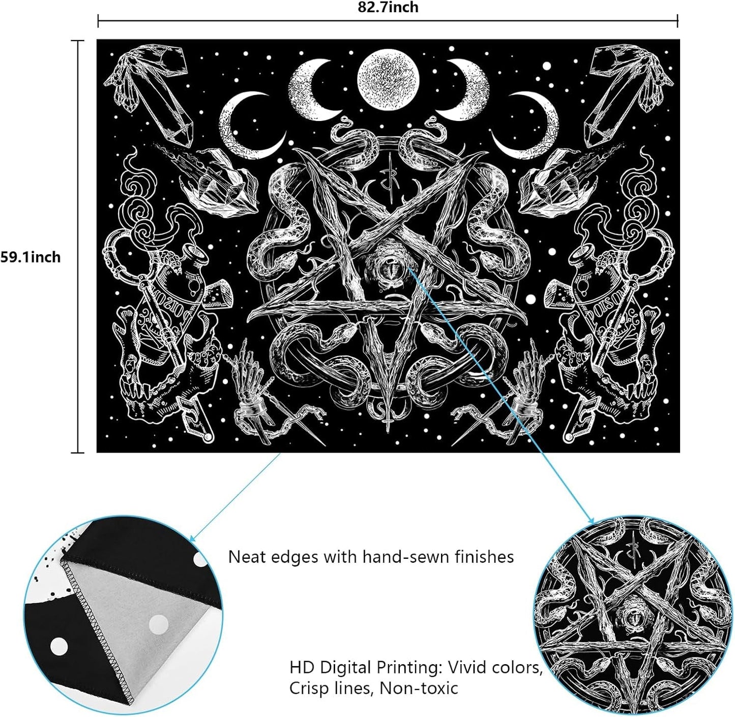 Tapisserie alishomtll witchy serpent esthétique gothique pentagramme mural Maison - Accessoires et Décorations Naty Shop