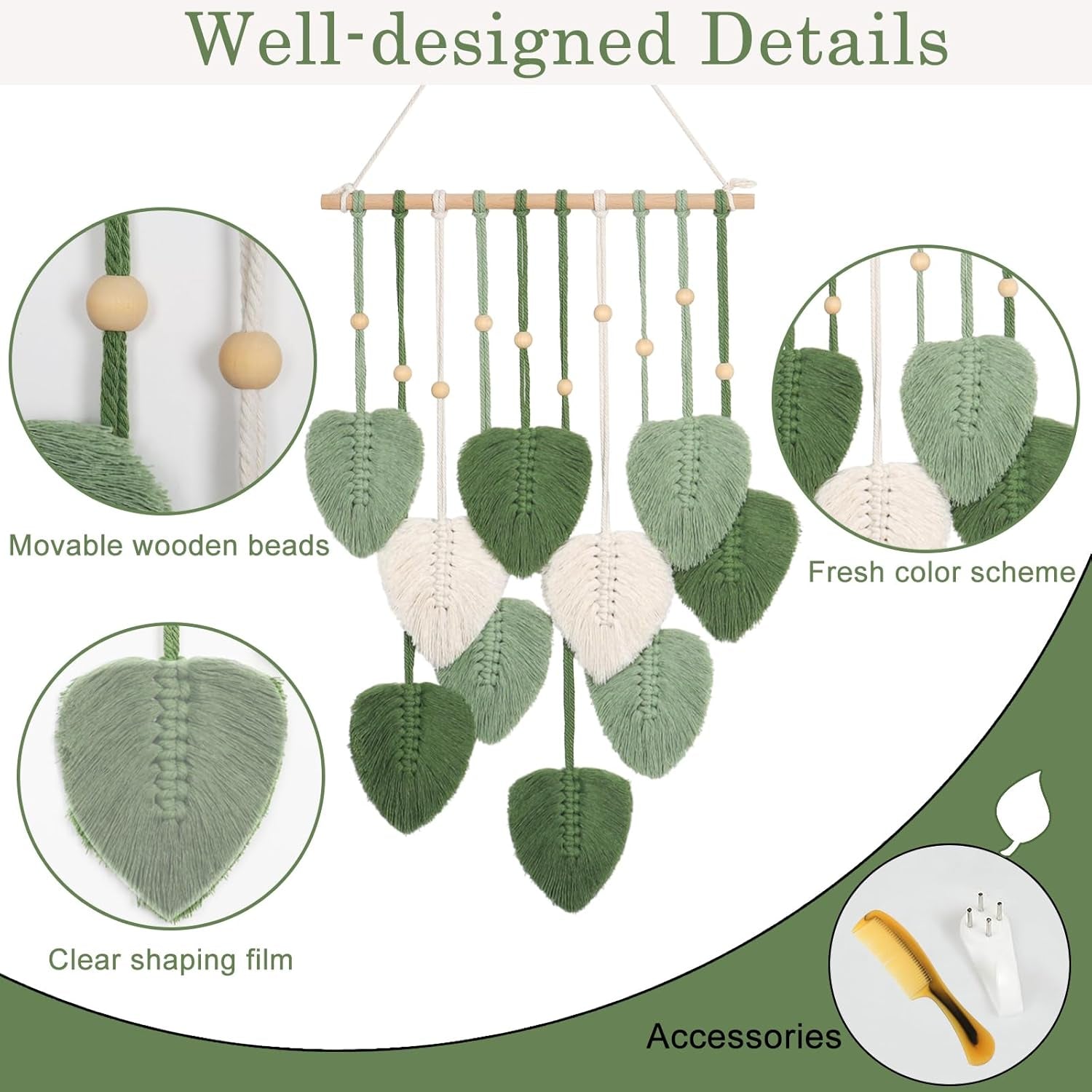 Tapisserie betylfoy perles bois feuilles vertes Maison - Accessoires et Décorations Naty Shop