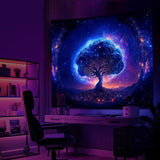 Tapisserie arbre lumière noire esthétique spatiale Maison - Accessoires et Décorations Naty Shop