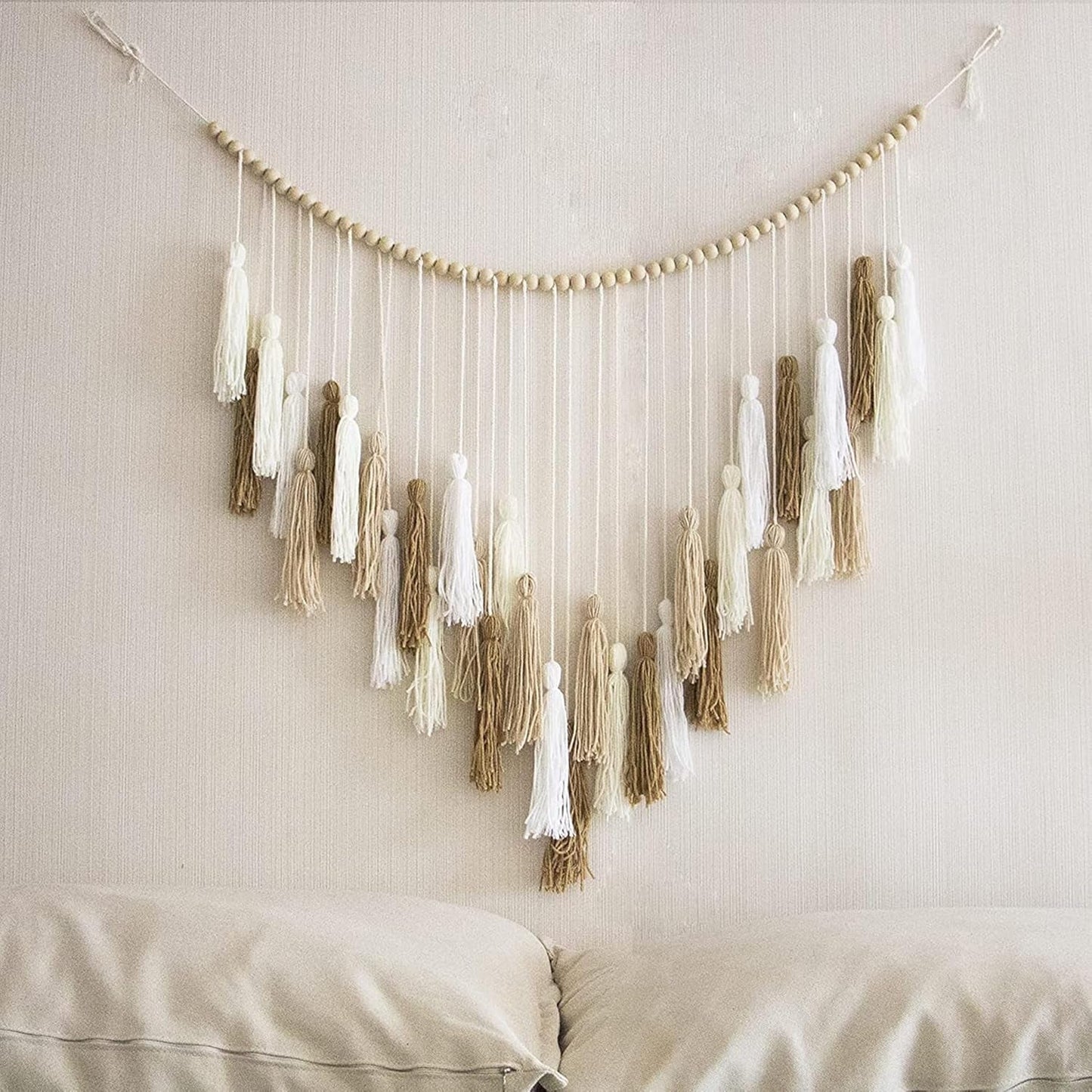 Tapisserie déco suspendue tissée pastorale en perles de bois Maison - Accessoires et Décorations Naty Shop