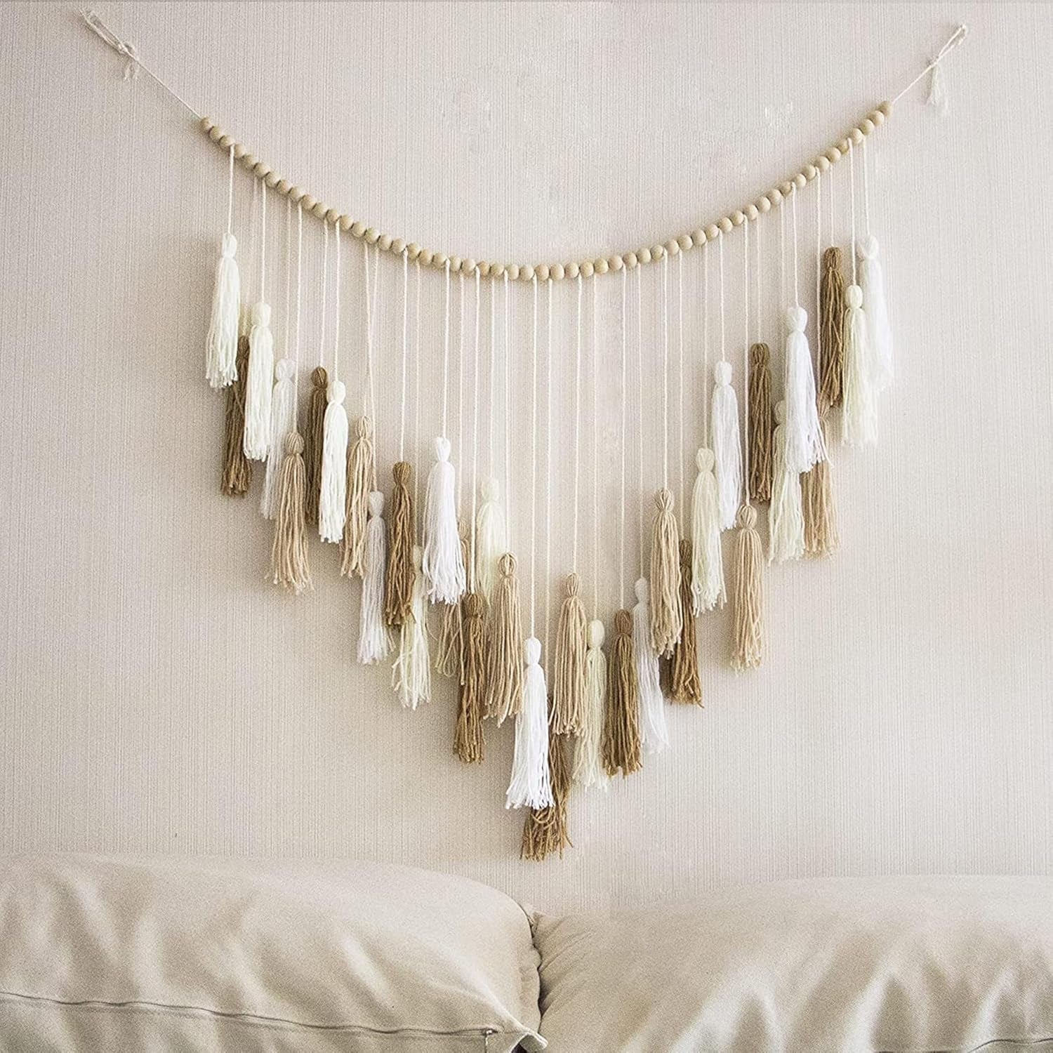 Tapisserie déco suspendue tissée pastorale en perles de bois Maison - Accessoires et Décorations Naty Shop