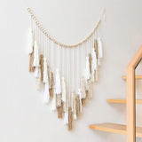 Tapisserie déco suspendue tissée pastorale en perles de bois Maison - Accessoires et Décorations Naty Shop