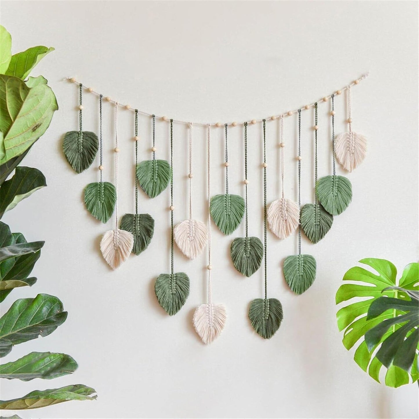 Grande tapisserie décoration tissée perles feuilles de bois Accueil - Accessoires et Décorations Naty Shop Default Title