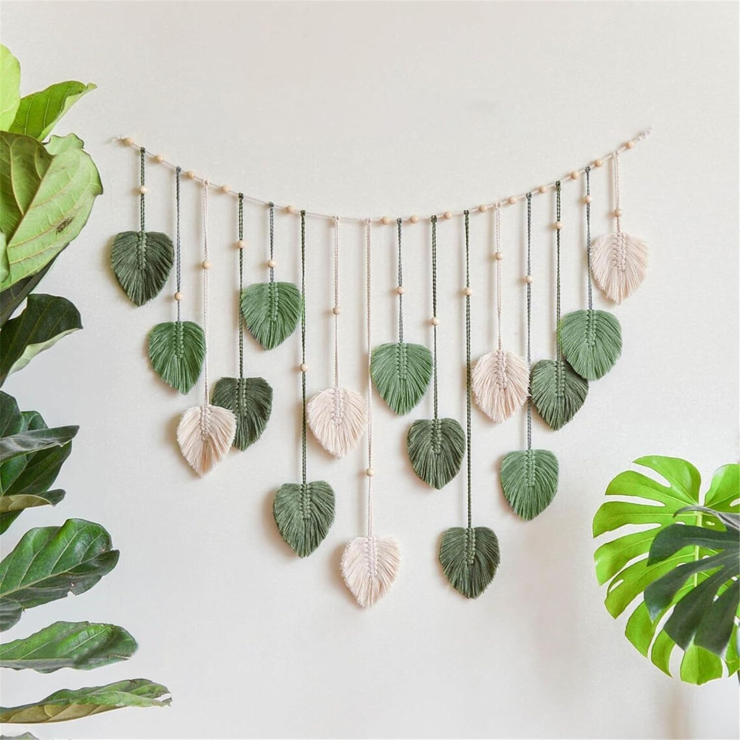 Grande tapisserie décoration tissée perles feuilles de bois Accueil - Accessoires et Décorations Naty Shop Default Title