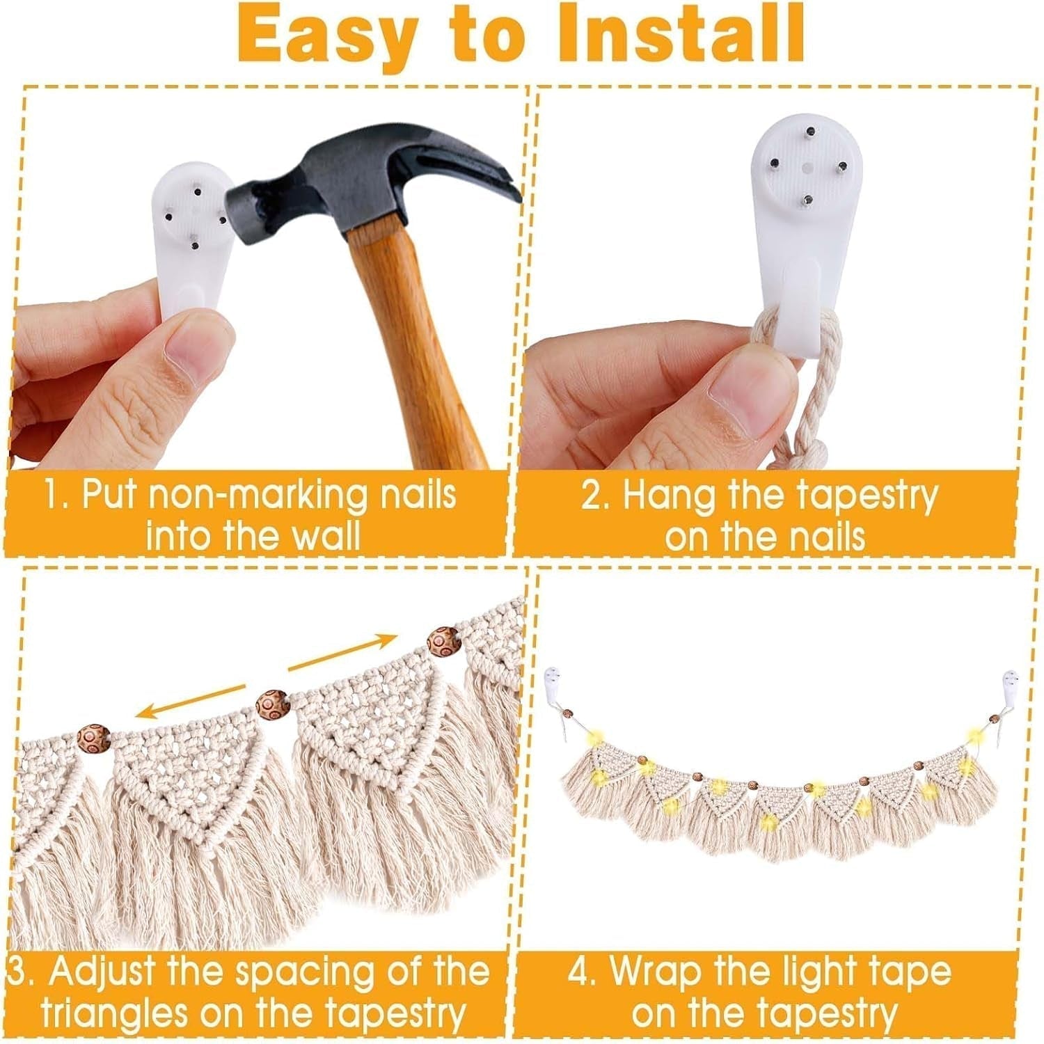 Tapisserie décoration fait main franges tissées guirlande led Maison - Accessoires et Décorations Naty Shop