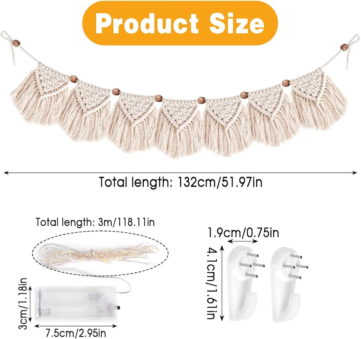 Tapisserie décoration fait main franges tissées guirlande led Maison - Accessoires et Décorations Naty Shop