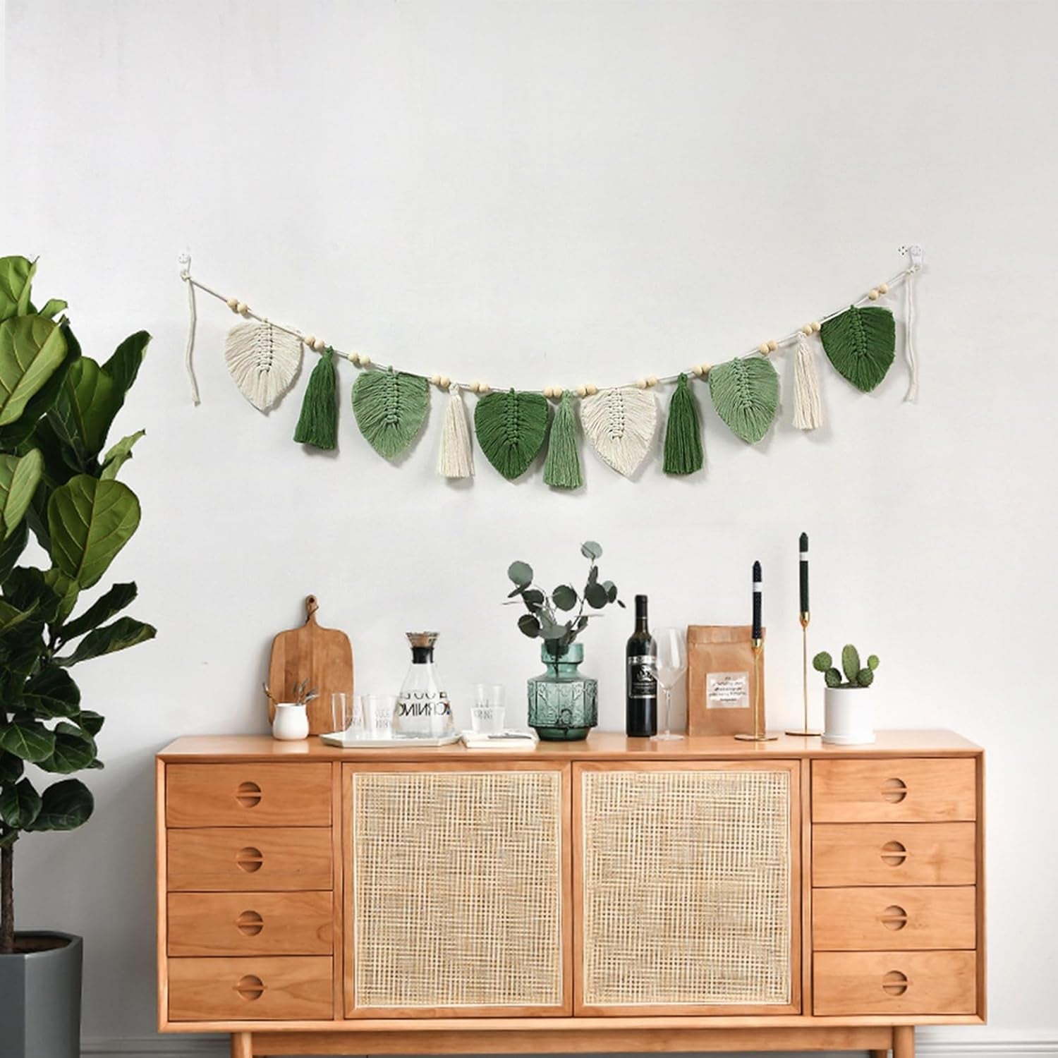 Tapisserie décorative tissée feuilles franges chic Accueil - Accessoires et Décorations Naty Shop