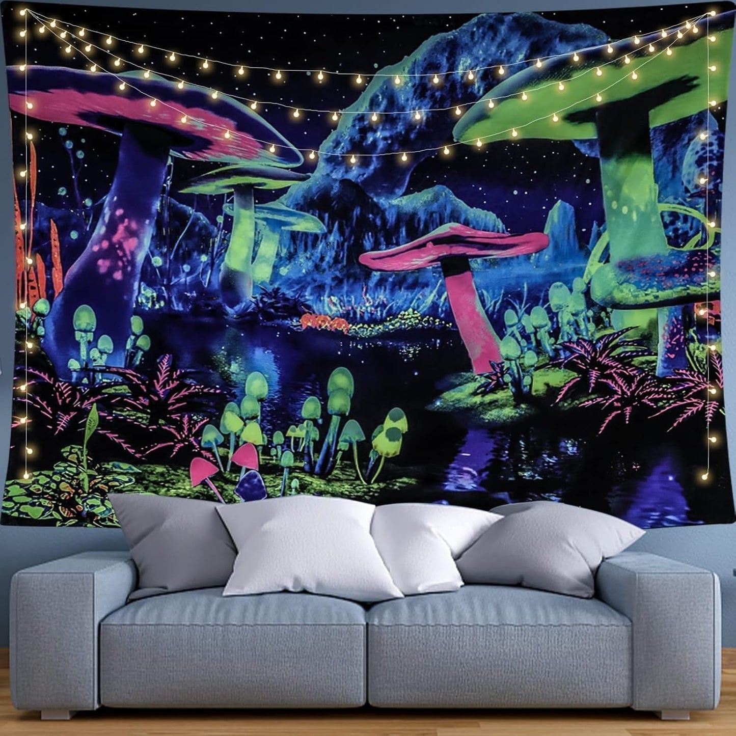 Tapisserie dremisland blacklight champignon psychédélique réactif galaxie mur Maison - Accessoires et Décorations Naty Shop