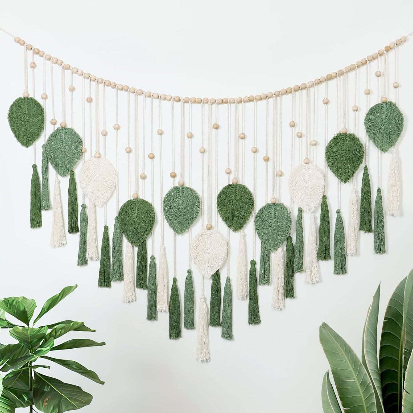 Tapisserie Dremisland grandes feuilles beiges vertes pompons Accueil - Accessoires et Décoration Naty Shop Salutations