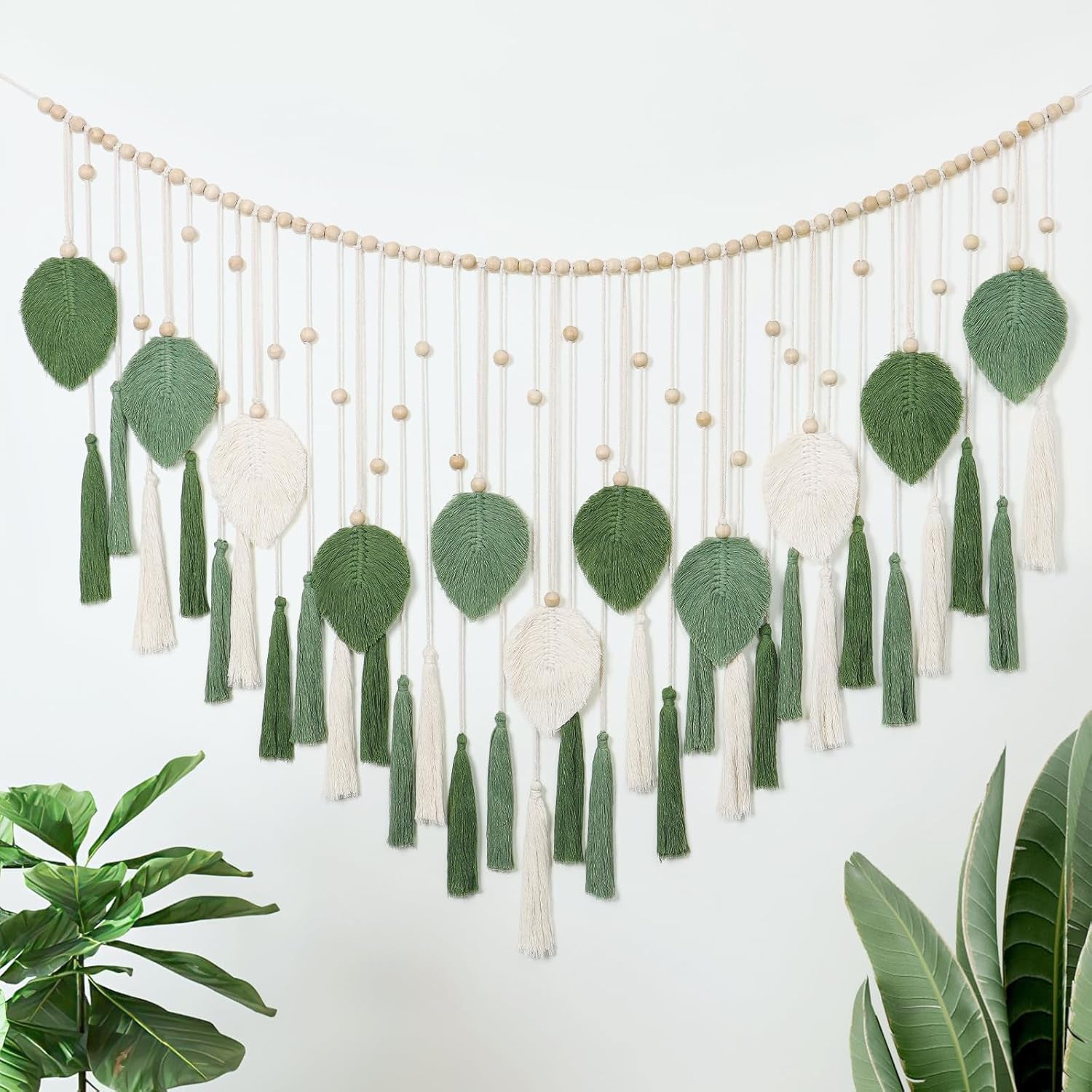 Tapisserie Dremisland grandes feuilles beiges vertes pompons Accueil - Accessoires et Décoration Naty Shop Salutations