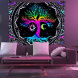 Tapisserie fluorescente arbre vie lune psychédélique Accueil - Accessoires et Décorations Naty Shop