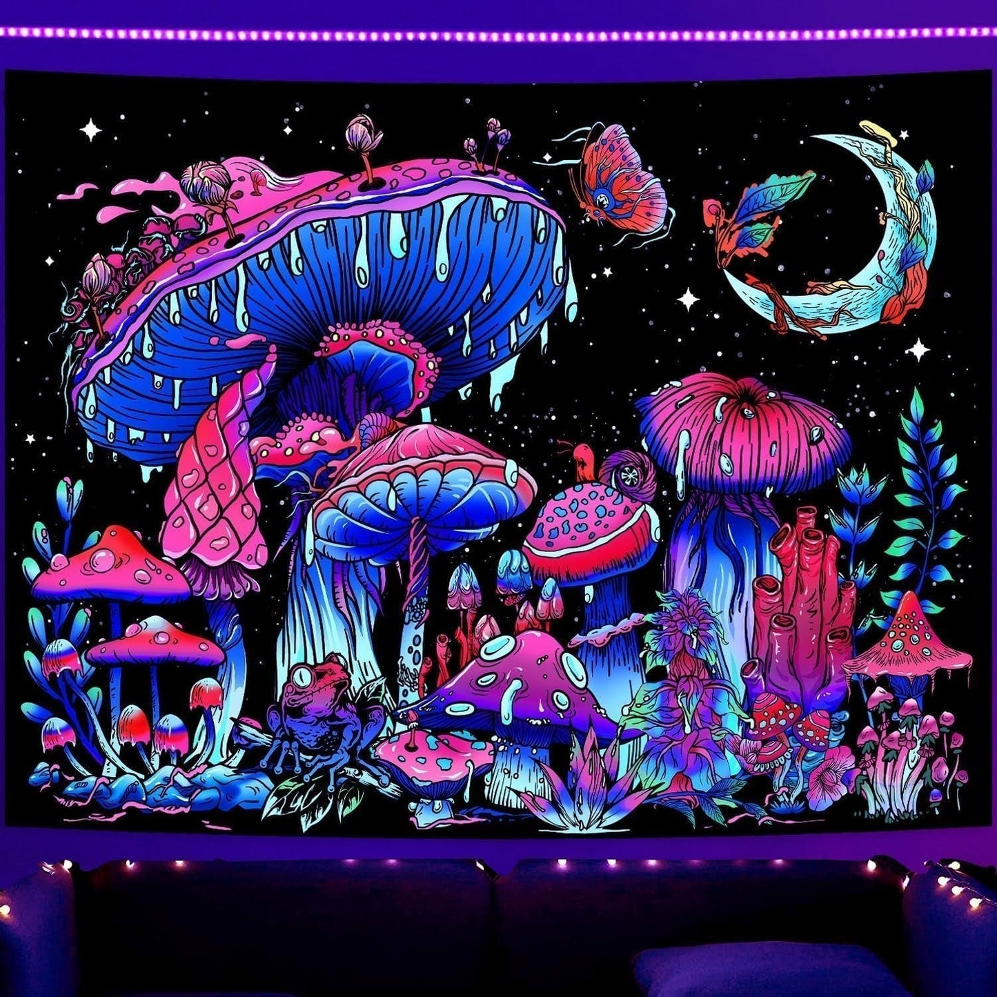 Tapisserie galaxie lumière noire ciel étoilé bleu réactif Maison - Accessoires et Décorations Naty Shop Champignon 200L X 150B Cm