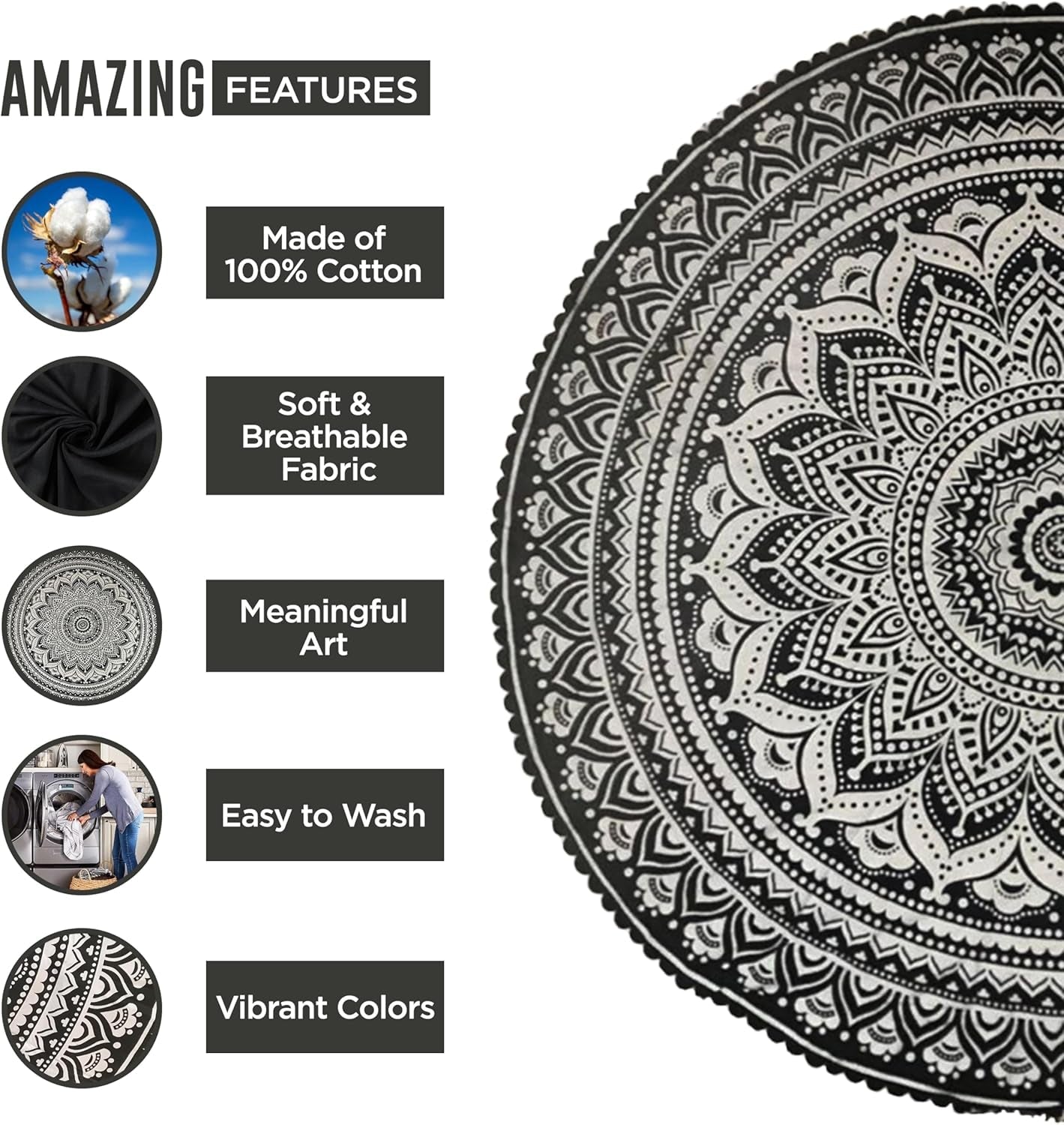 Tapisserie Inde serviette de plage ronde mandala hippiegrand indien Maison - Accessoires et Décorations Naty Shop