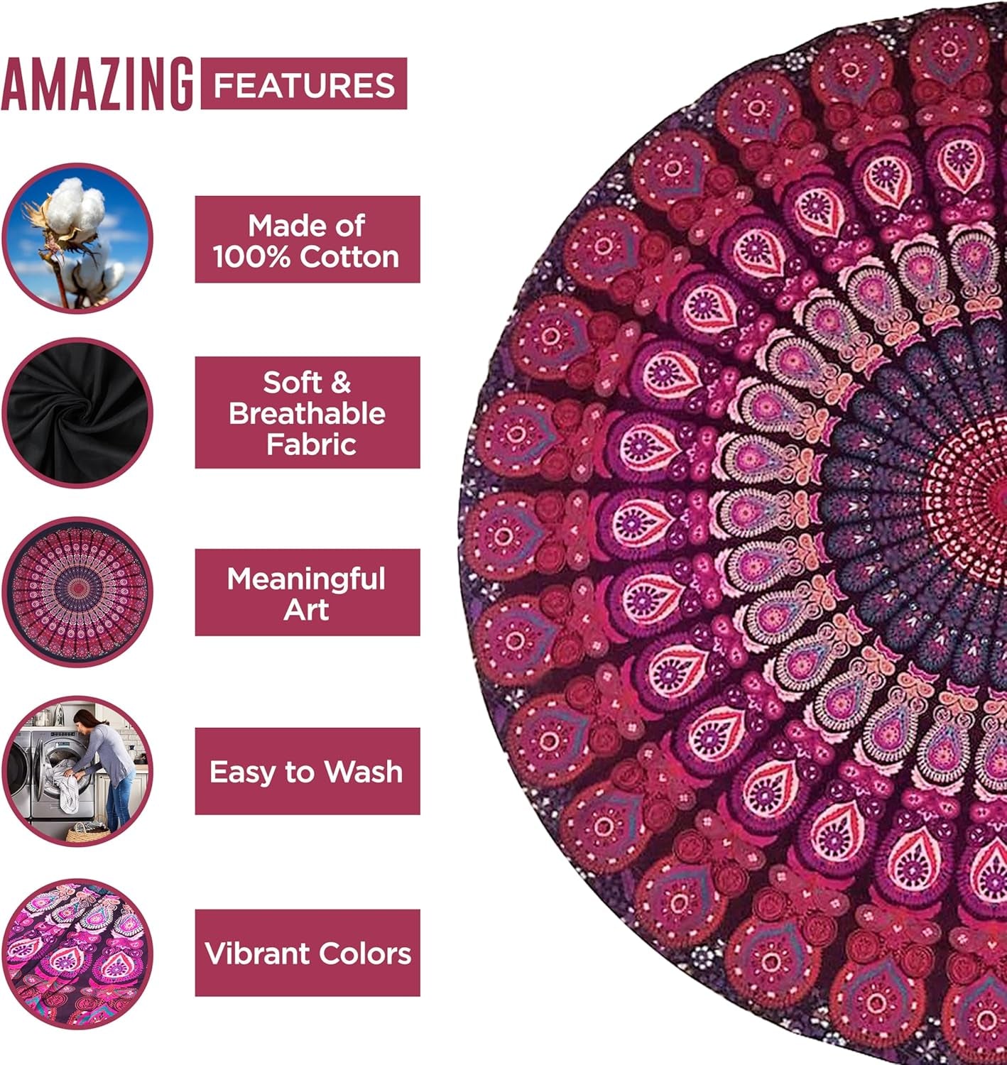 Serviette de plage tapisserie Inde ronde mandala hippie violet Accueil - Accessoires et Décoration Naty Shop
