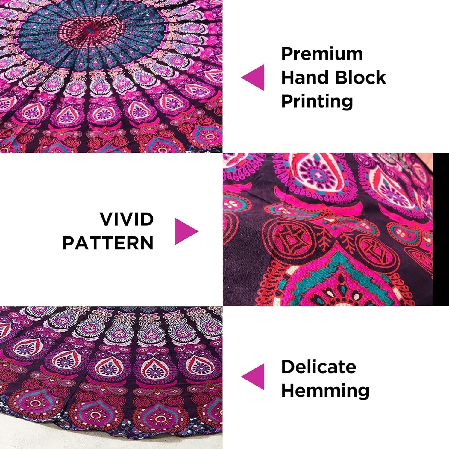 Serviette de plage tapisserie Inde ronde mandala hippie violet Accueil - Accessoires et Décoration Naty Shop