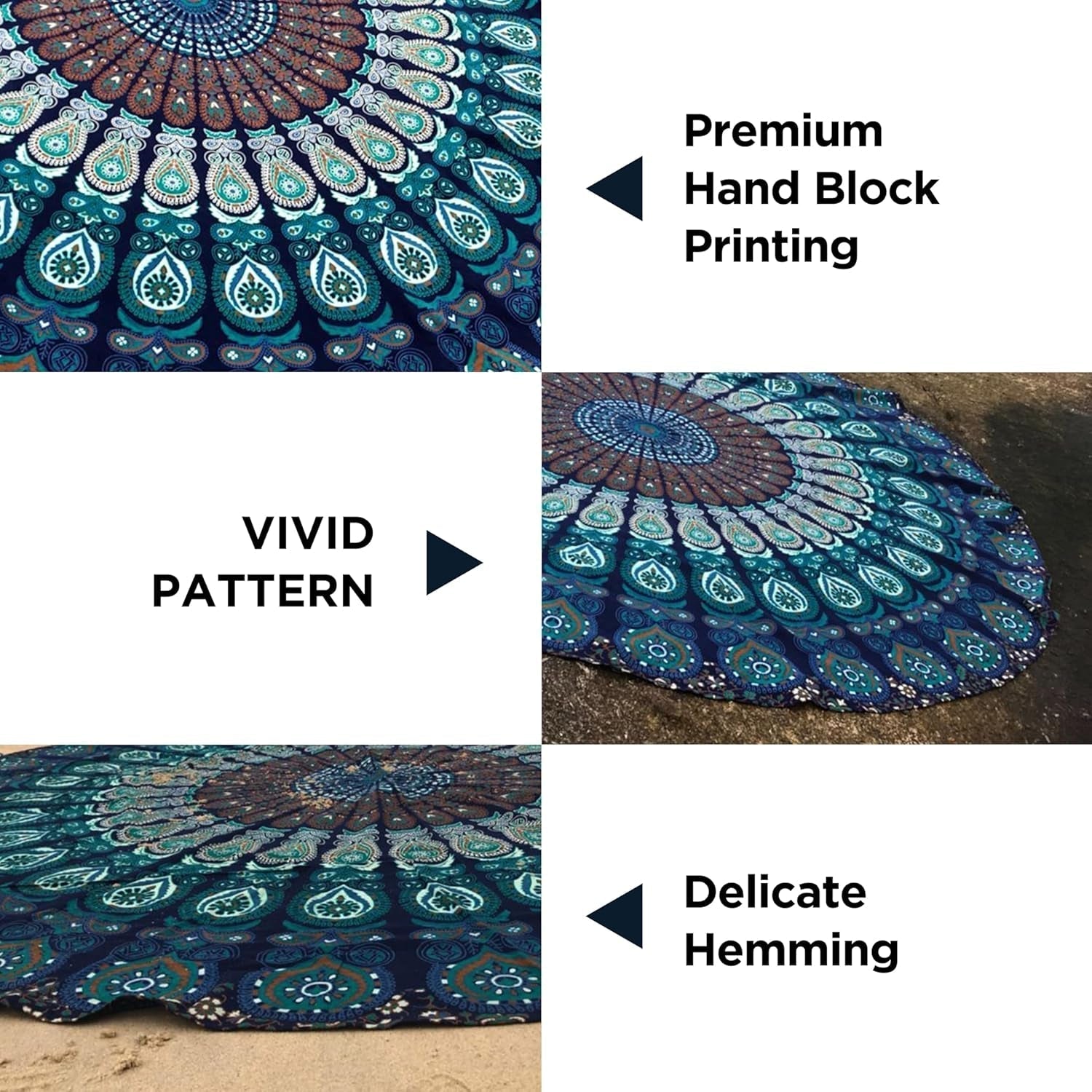 Serviette de plage tapisserie Inde ronde mandala hippie grande Maison Indienne - Accessoires et Décorations Naty Shop