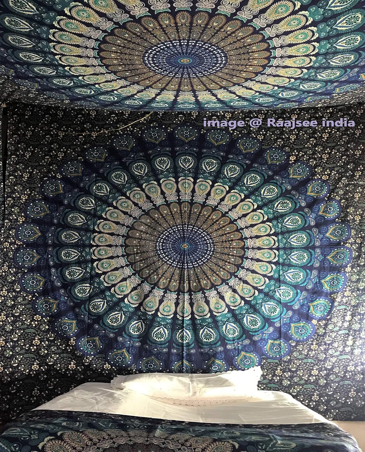 Tapisserie indienne mandala psychédélique éléphant bleu turquoise Accueil - Accessoires et Décorations Naty Shop