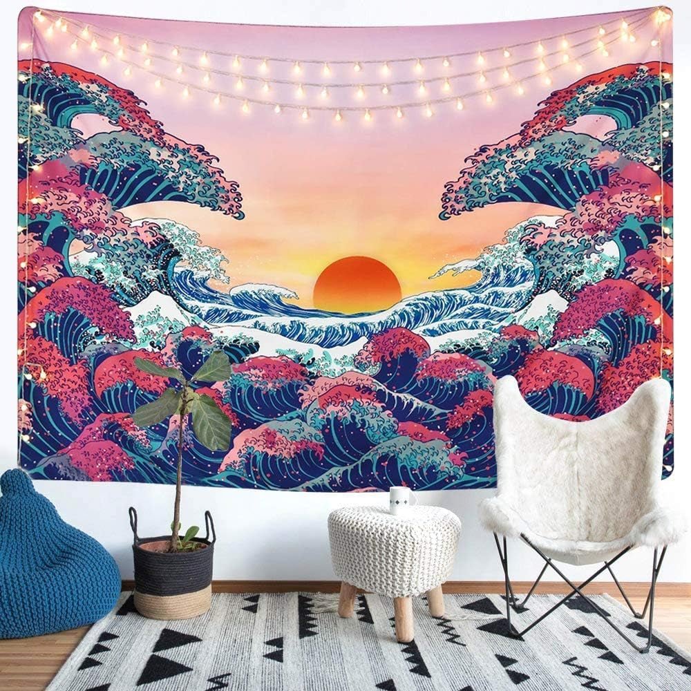 Tapisserie lomohoo croquis abstrait art noir blanc baiser Maison - Accessoires et Décorations Naty Shop Ocean Wave Orange 150L X 130B Cm