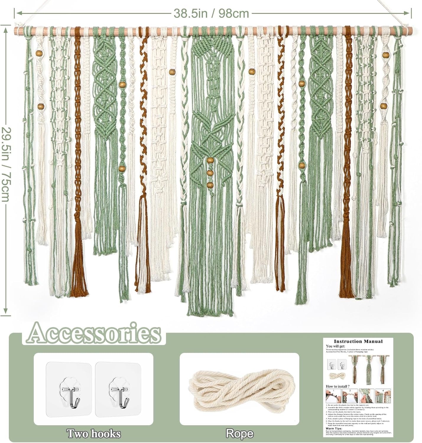 Tapisserie lomohoo grande déco vert esthétique tissée Maison - Accessoires et Décorations Naty Shop