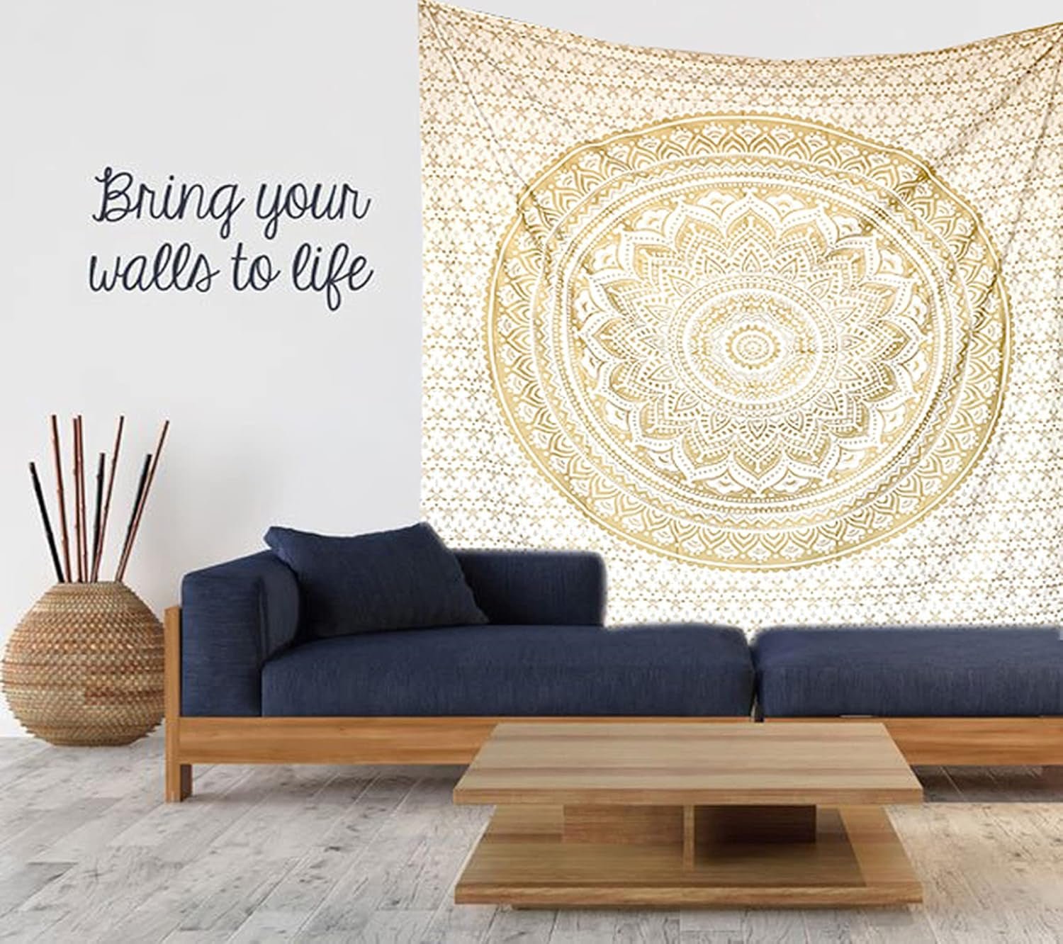 Tapisserie Mandala décoration de chambre esthétique toile blanche dorée Maison - Accessoires et Décorations Naty Shop